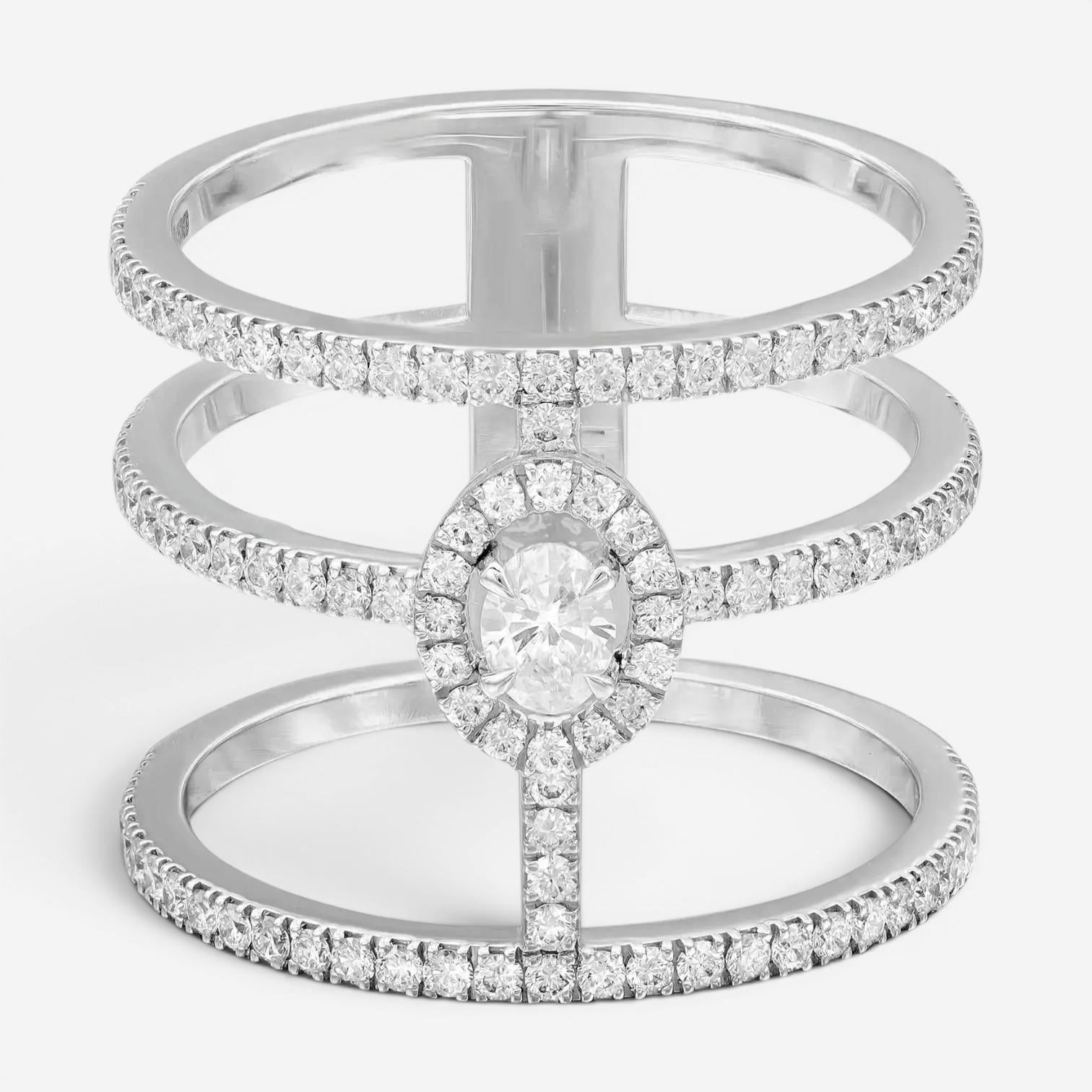 Messika Glam'Azone 18K White Gold Diamond Wide Band Ring Sz. 6.5 04871-WG-53