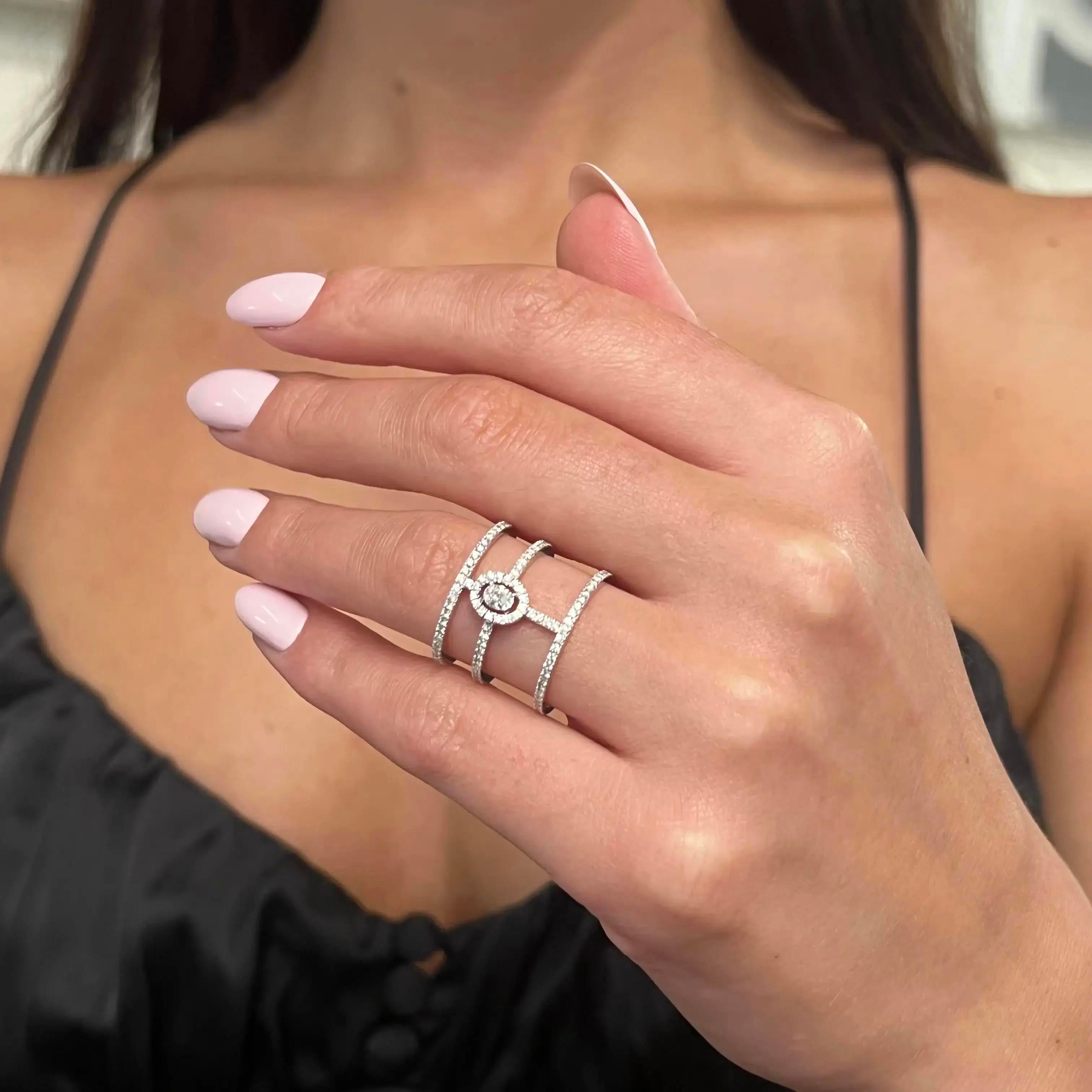 Messika Glam'Azone 18K White Gold Diamond Wide Band Ring Sz. 6.5 04871-WG-53 — view 2