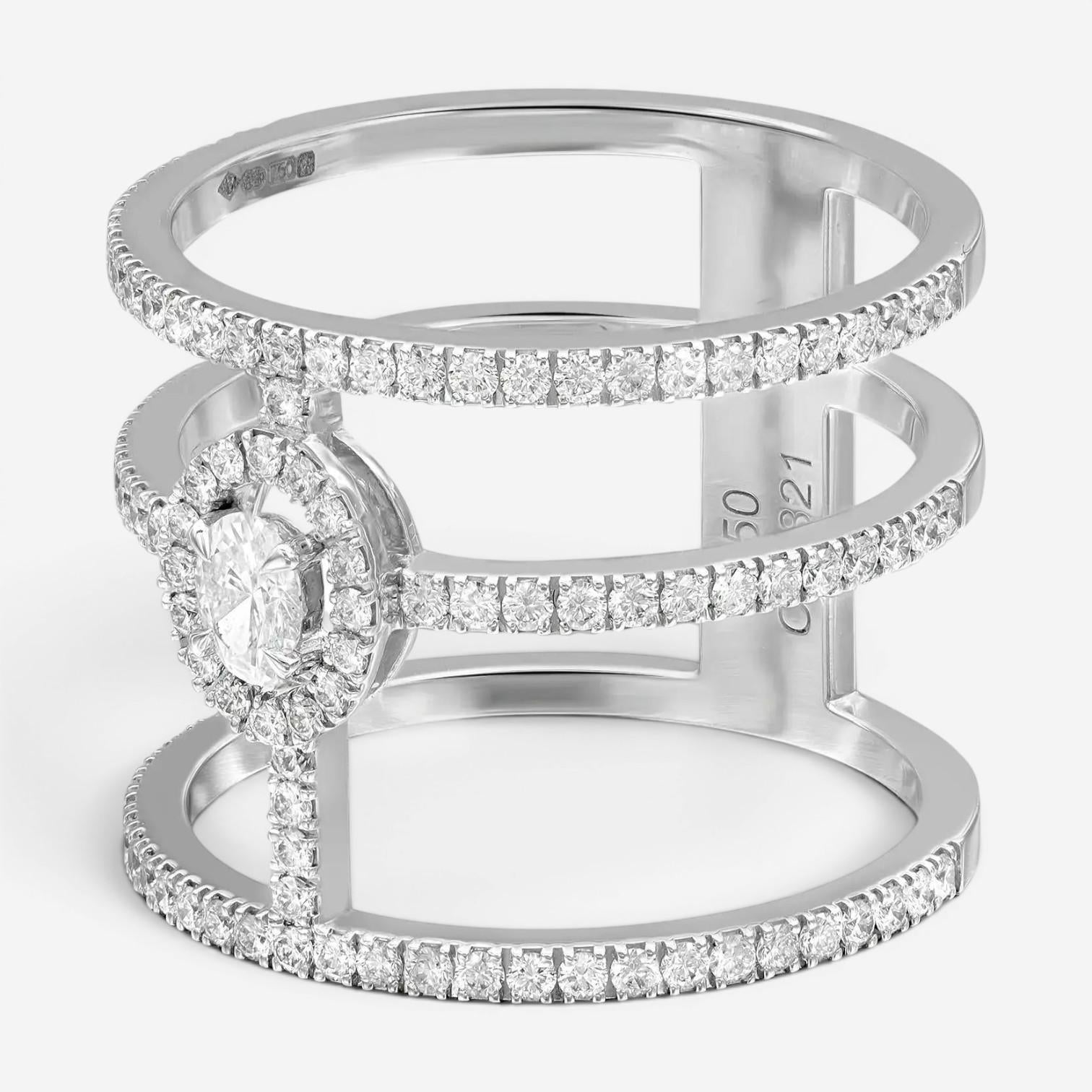 Messika Glam'Azone 18K White Gold Diamond Wide Band Ring Sz. 6.5 04871-WG-53 — view 3