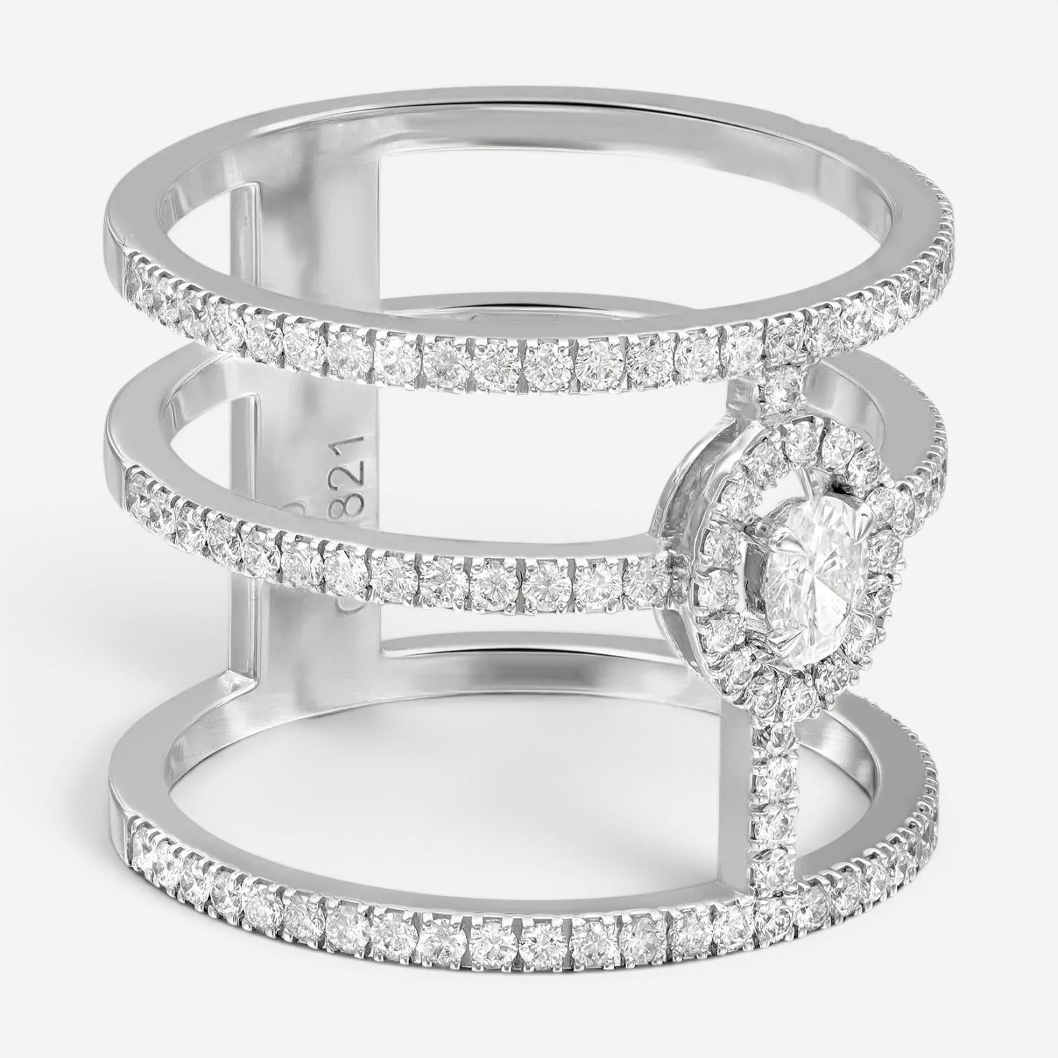 Messika Glam'Azone 18K White Gold Diamond Wide Band Ring Sz. 6.5 04871-WG-53 — view 4