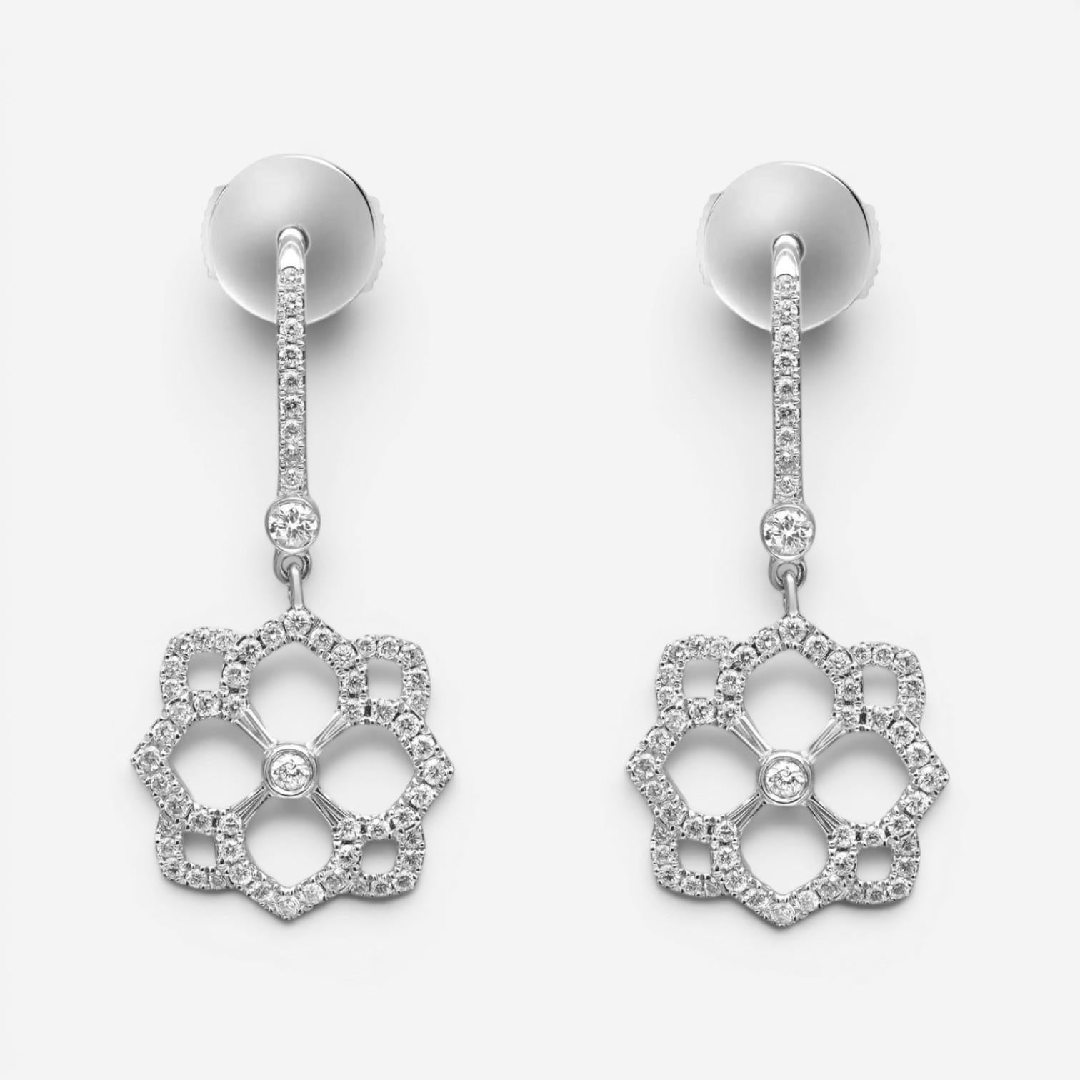 Messika Eden Dormeuses 18K White Gold Diamond Flower Drop Earrings 05275-WG