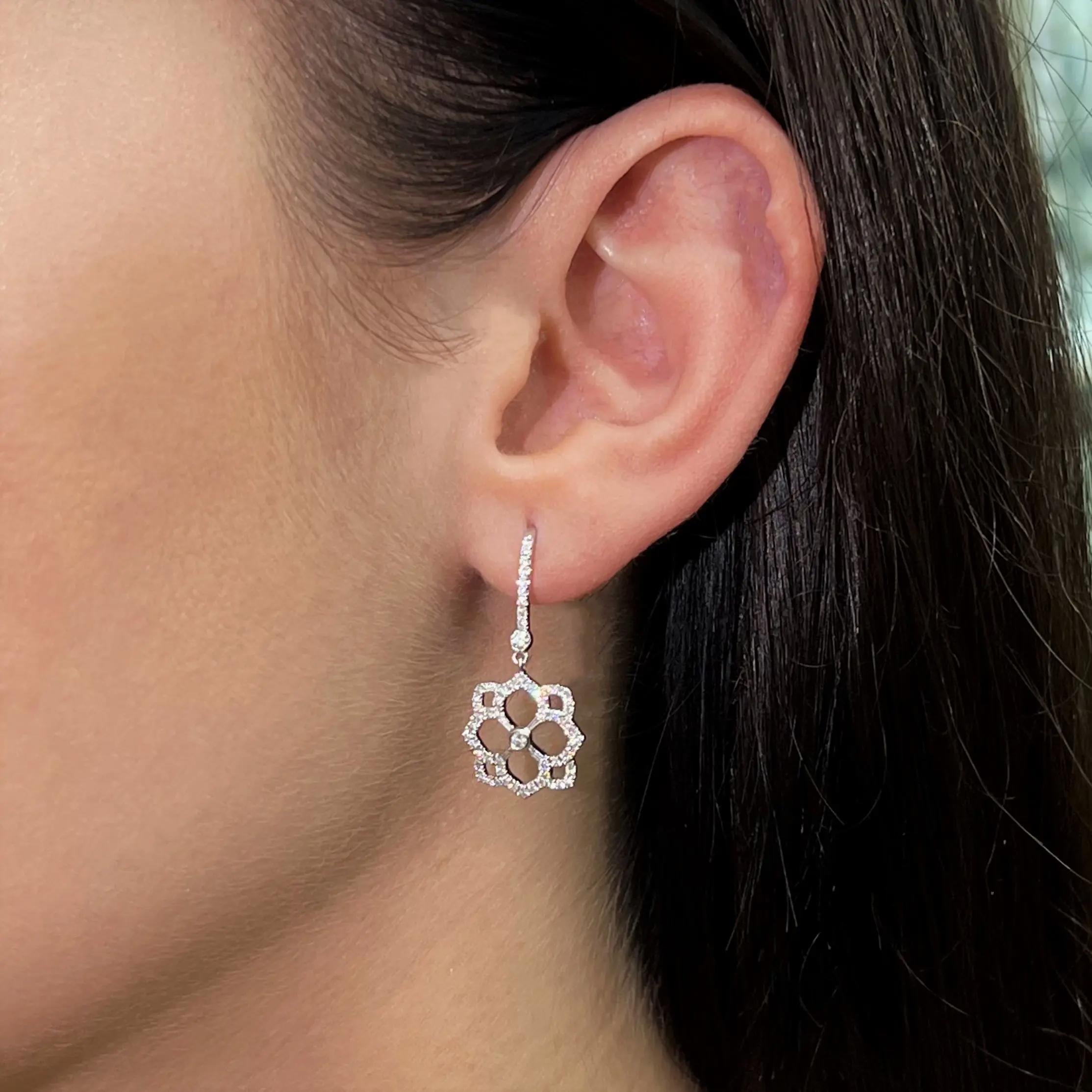 Messika Eden Dormeuses 18K White Gold Diamond Flower Drop Earrings 05275-WG — view 2