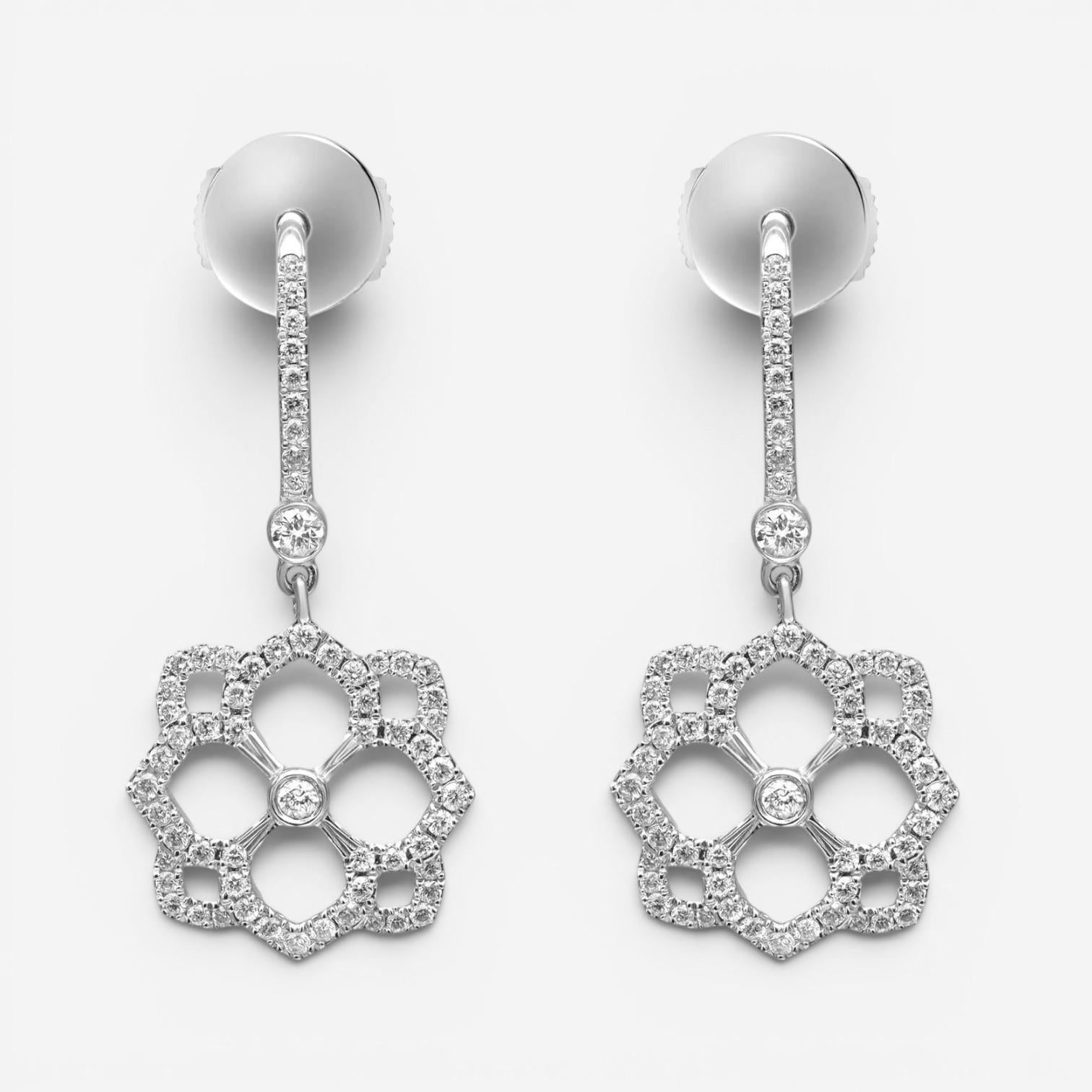 Messika Eden Dormeuses 18K White Gold Diamond Flower Drop Earrings 05275-WG — view 3