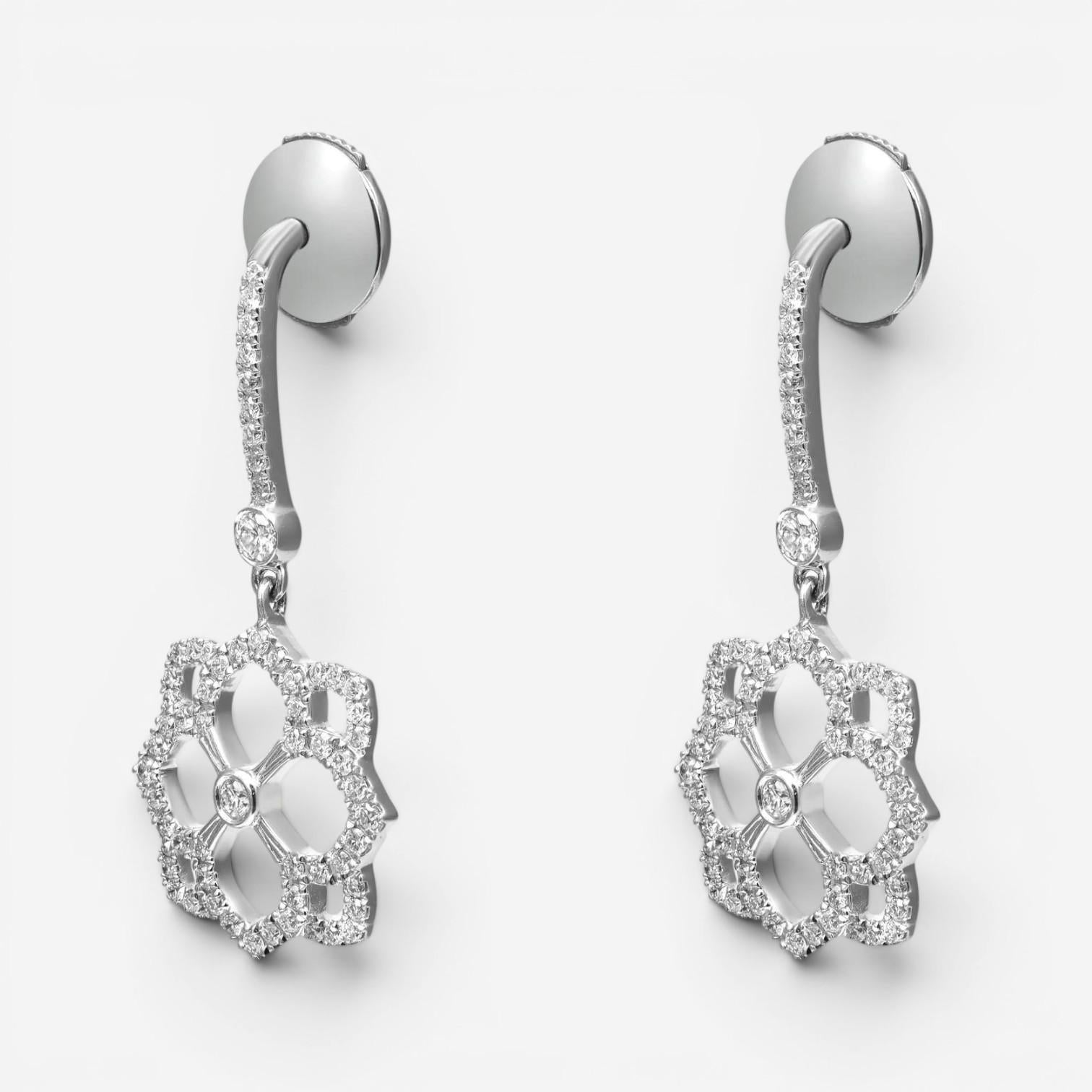 Messika Eden Dormeuses 18K White Gold Diamond Flower Drop Earrings 05275-WG — view 4