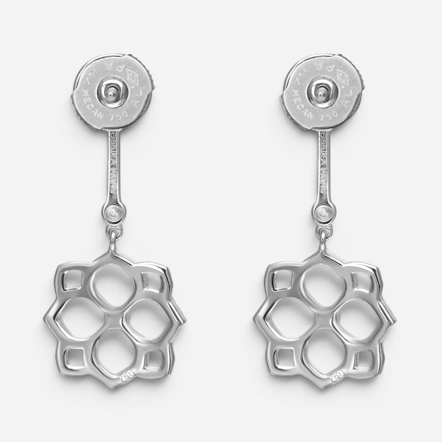 Messika Eden Dormeuses 18K White Gold Diamond Flower Drop Earrings 05275-WG — view 5