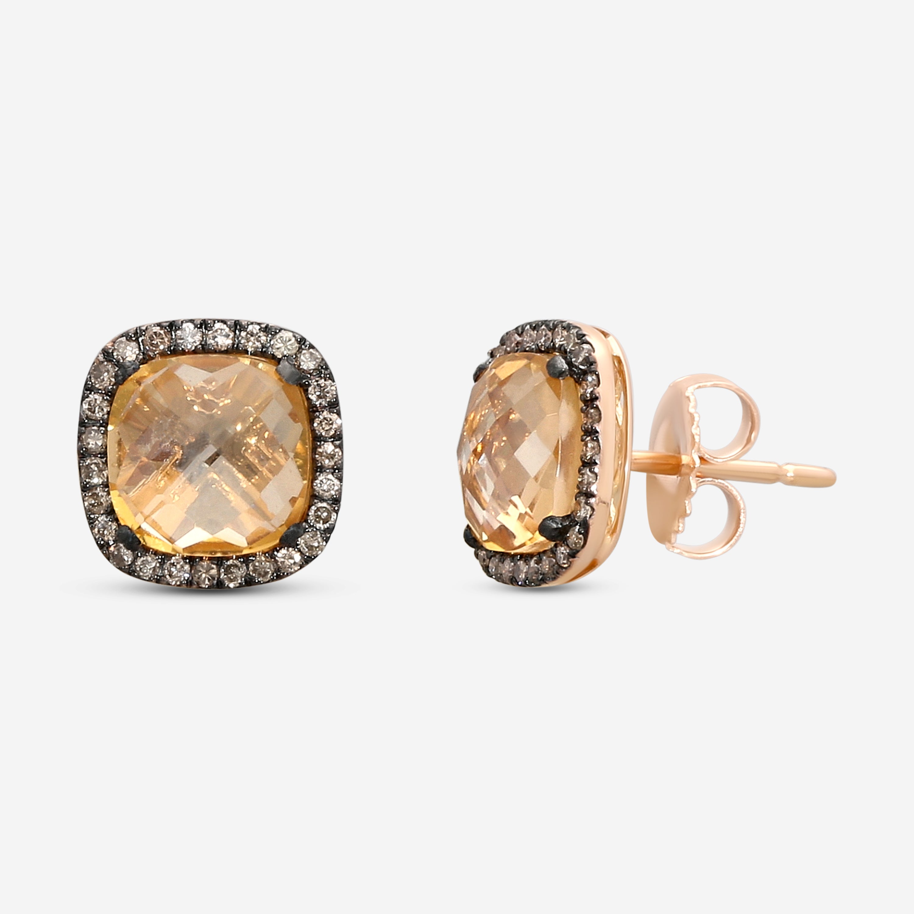 Suzanne Kalan 18K Rose Gold Diamond & Champagne Topaz Stud Earrings DKE242-RGCHT — view 2