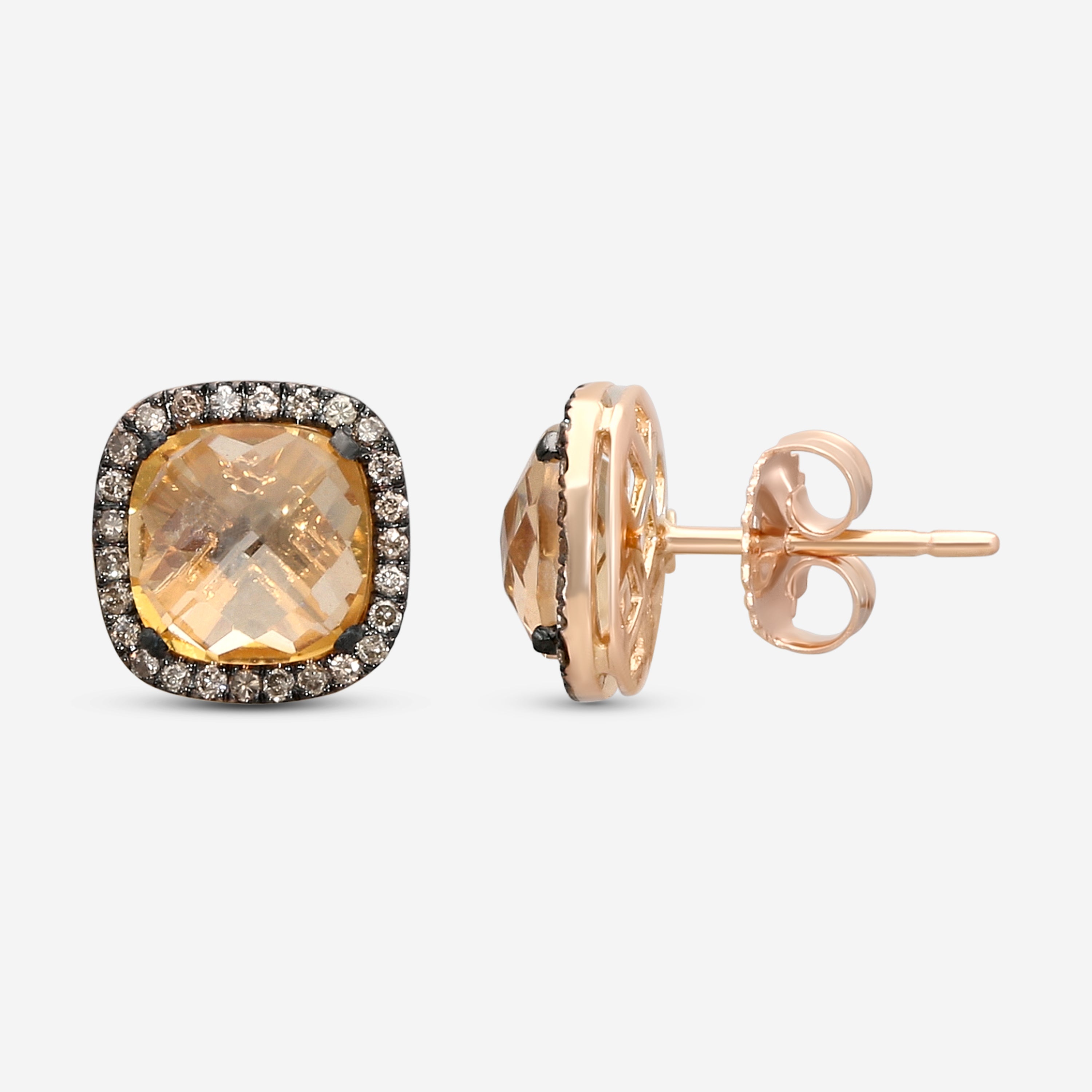 Suzanne Kalan 18K Rose Gold Diamond & Champagne Topaz Stud Earrings DKE242-RGCHT — view 3