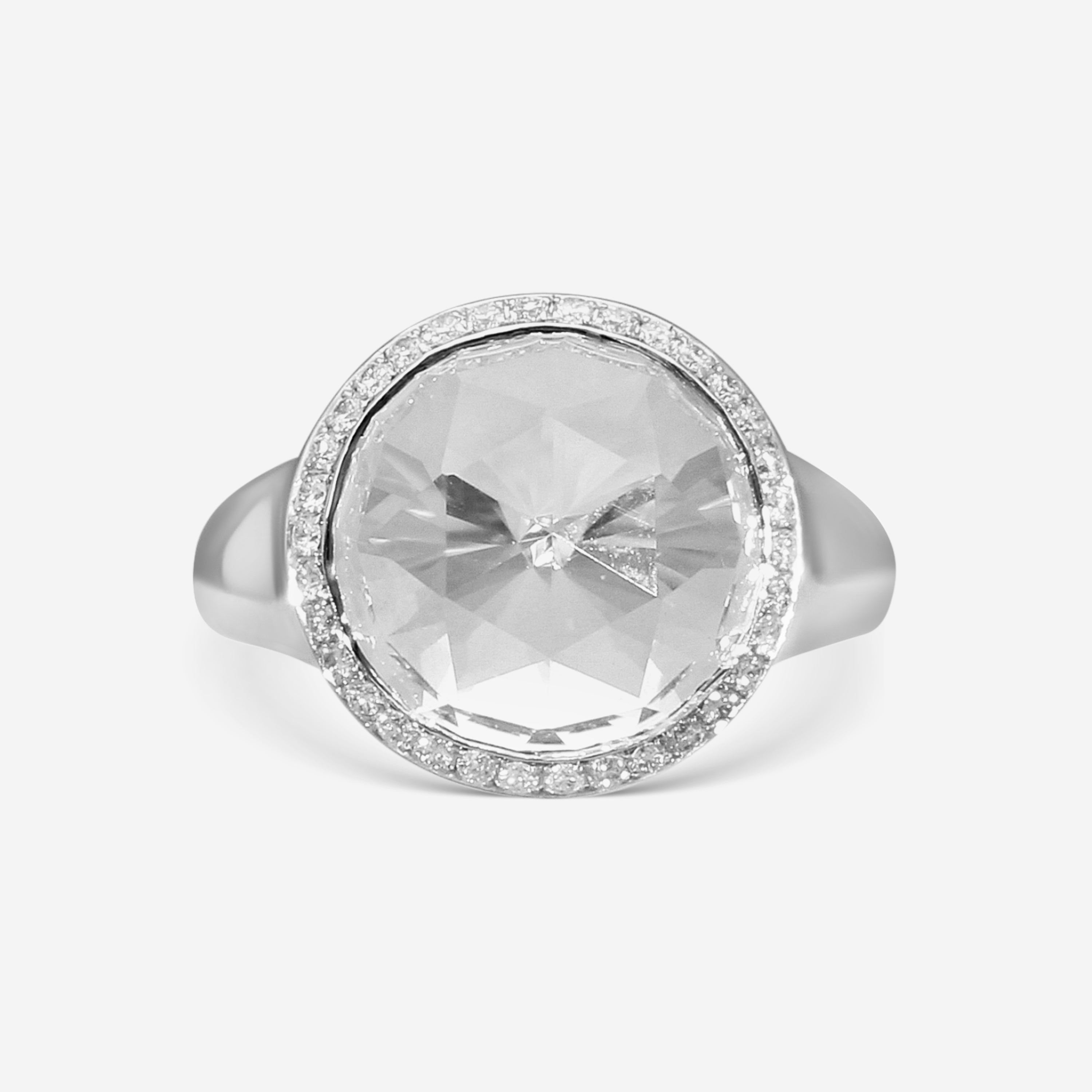 Suzanne Kalan 18K White Gold Diamond & White Topaz Ring Sz. 6.5 AKR539-WGWT