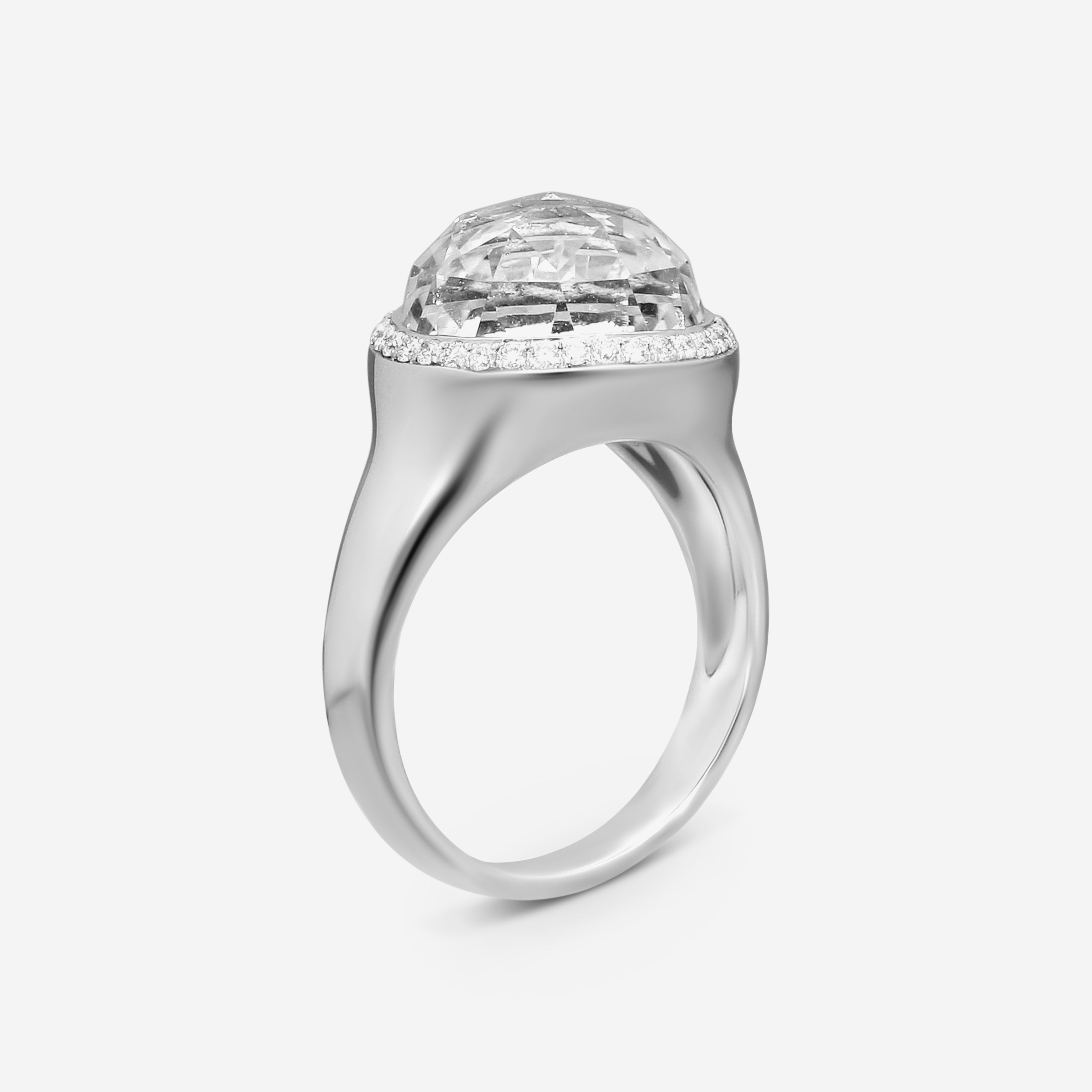 Suzanne Kalan 18K White Gold Diamond & White Topaz Ring Sz. 6.5 AKR539-WGWT — view 2