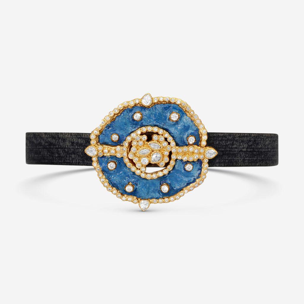 Armenta Sueno 18K Yellow Gold & Leather Diamond & White Sapphire Cuff Bracelet 1