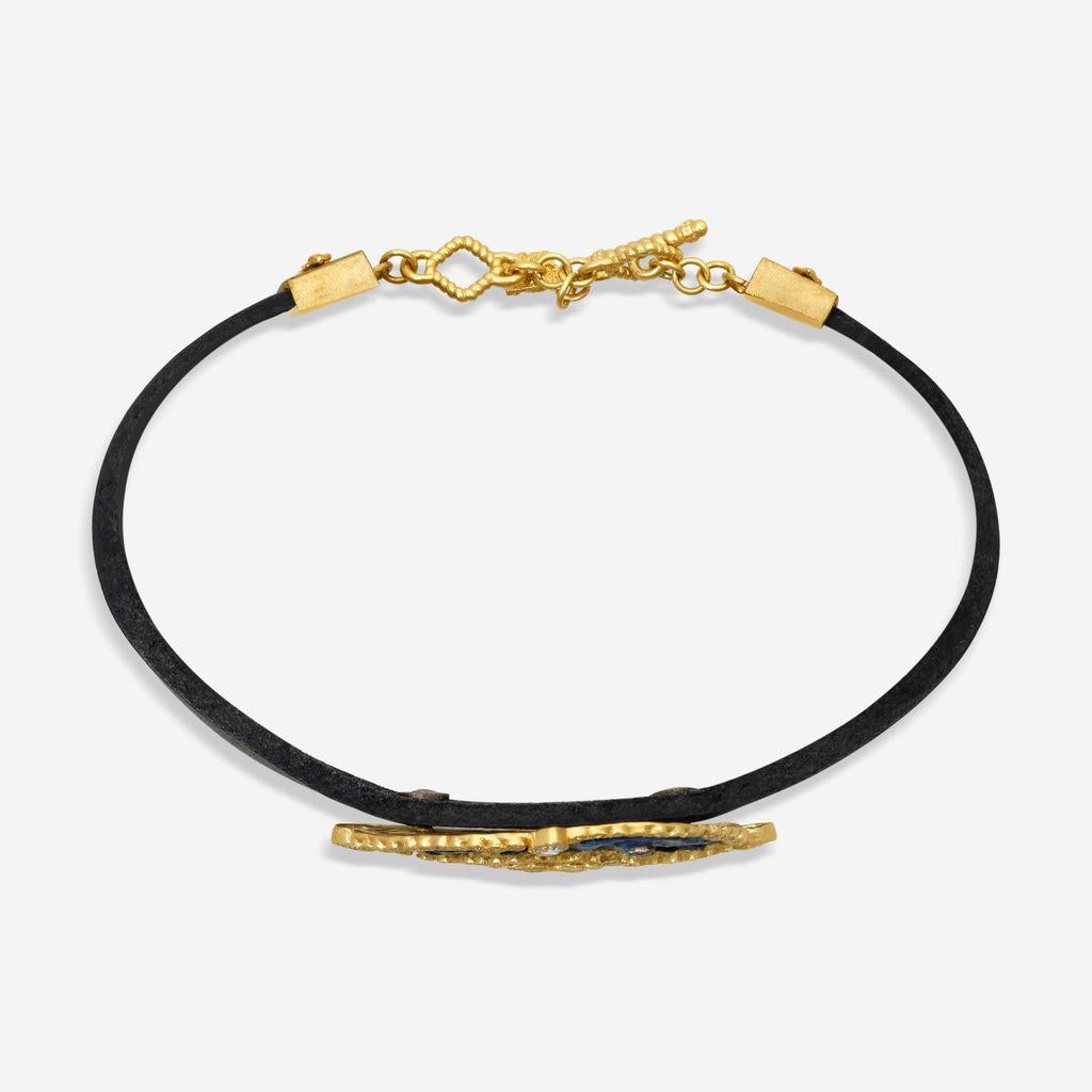 Armenta Sueno 18K Yellow Gold & Leather Diamond & White Sapphire Cuff Bracelet 1 — view 3
