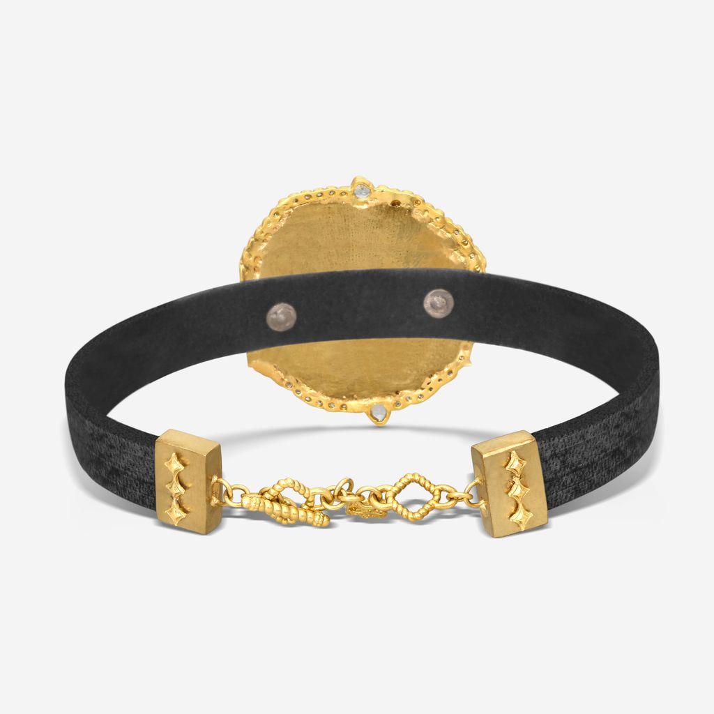 Armenta Sueno 18K Yellow Gold & Leather Diamond & White Sapphire Cuff Bracelet 1 — view 4