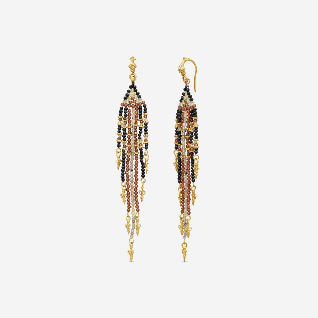 Armenta Feather 18K Yellow Gold Multi-Gemstone Drop Earrings 20024 — view 3