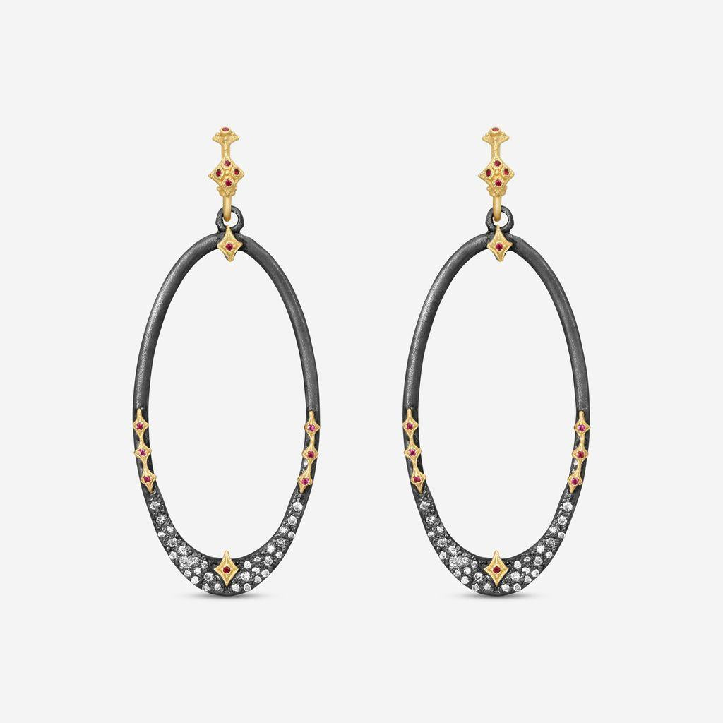 Armenta 18K Yellow Gold & Sterling Silver Ruby & Diamond Oval Hoop Earrings 2037