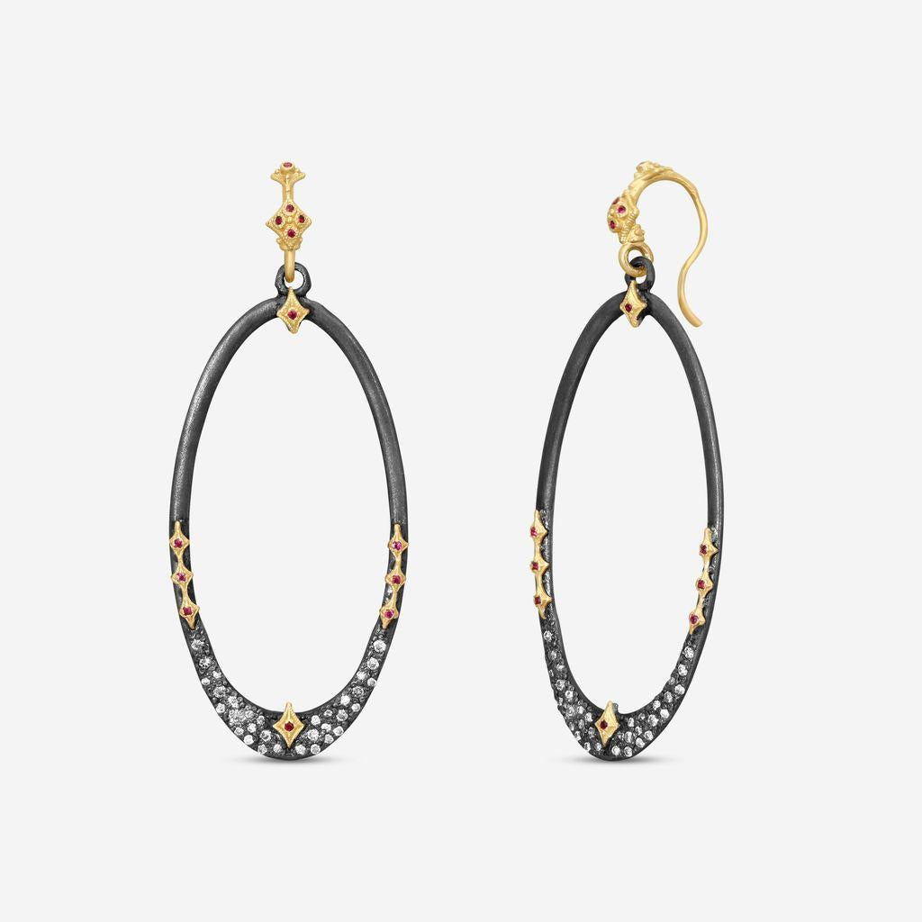 Armenta 18K Yellow Gold & Sterling Silver Ruby & Diamond Oval Hoop Earrings 2037 — view 2