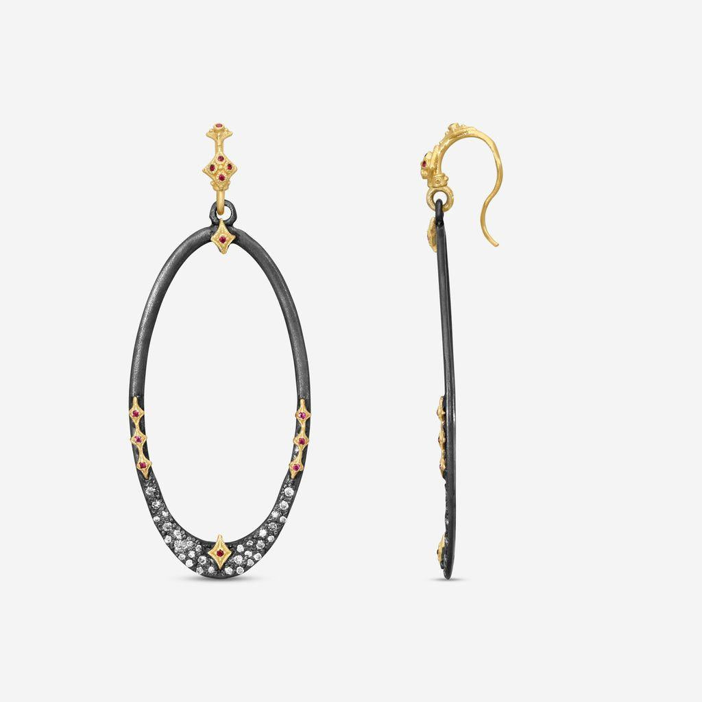 Armenta 18K Yellow Gold & Sterling Silver Ruby & Diamond Oval Hoop Earrings 2037 — view 3
