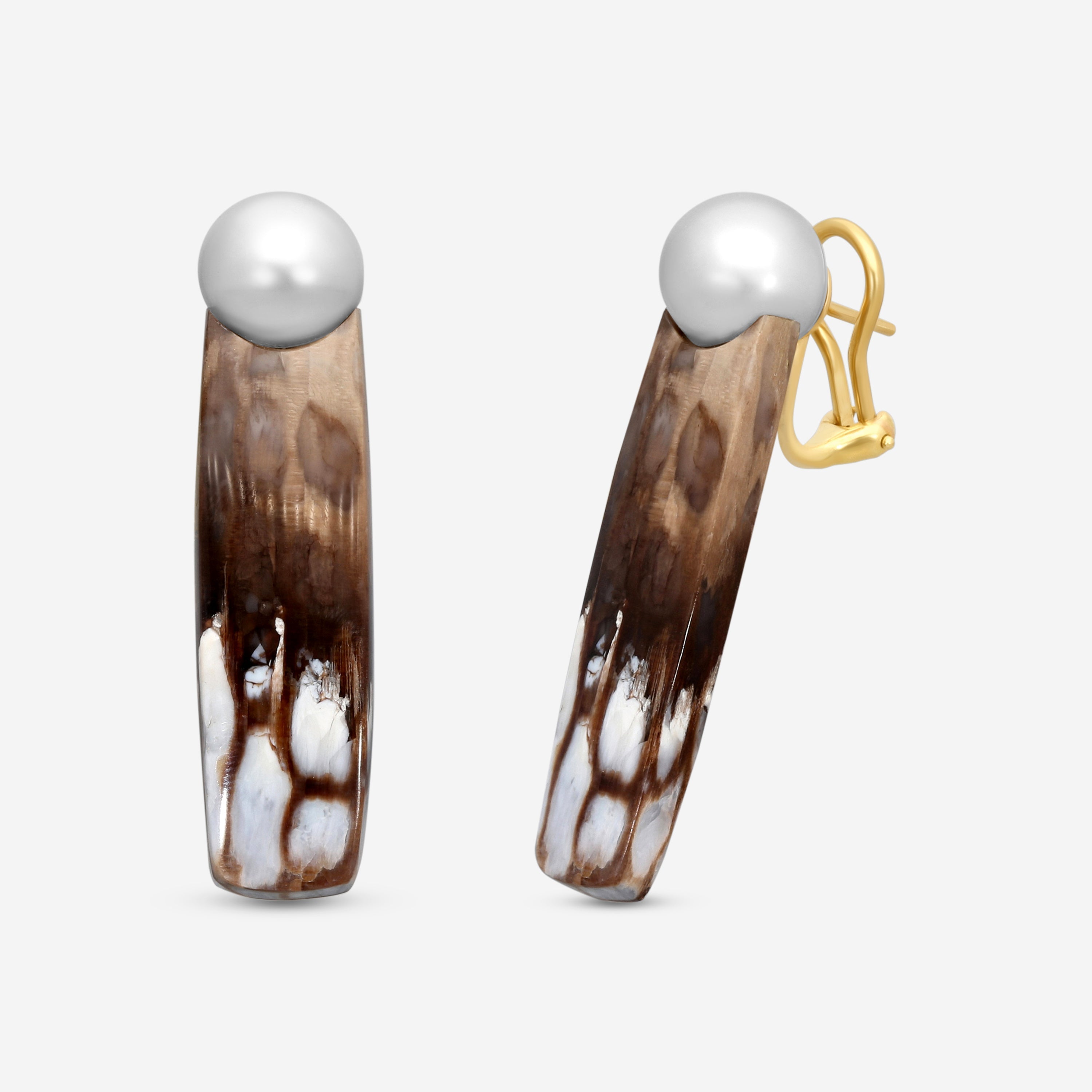 Assael 18K Yellow Gold Pearl & Pertified Wood Clip-On Earrings ECO-TPW00001 — view 2