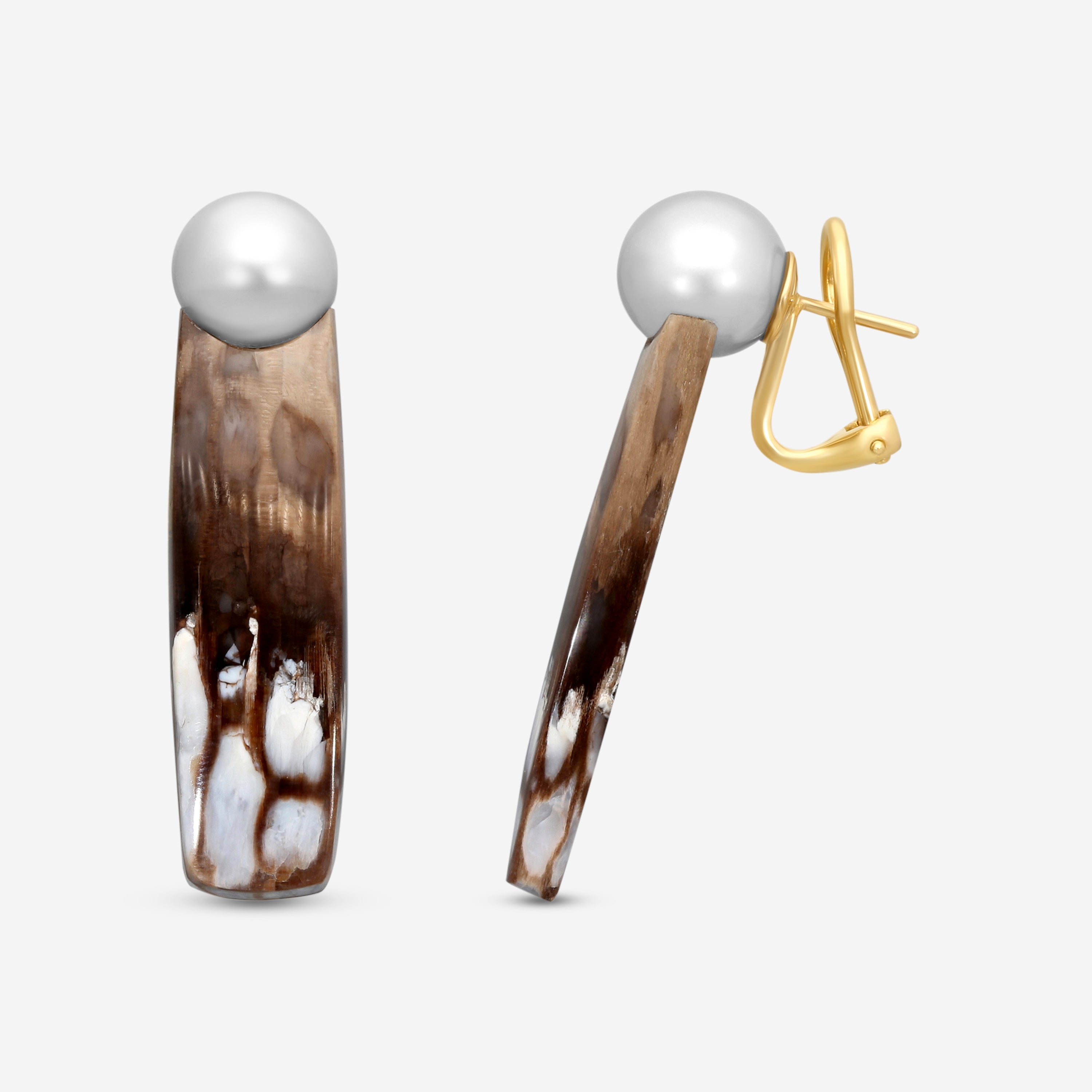 Assael 18K Yellow Gold Pearl & Pertified Wood Clip-On Earrings ECO-TPW00001 — view 3