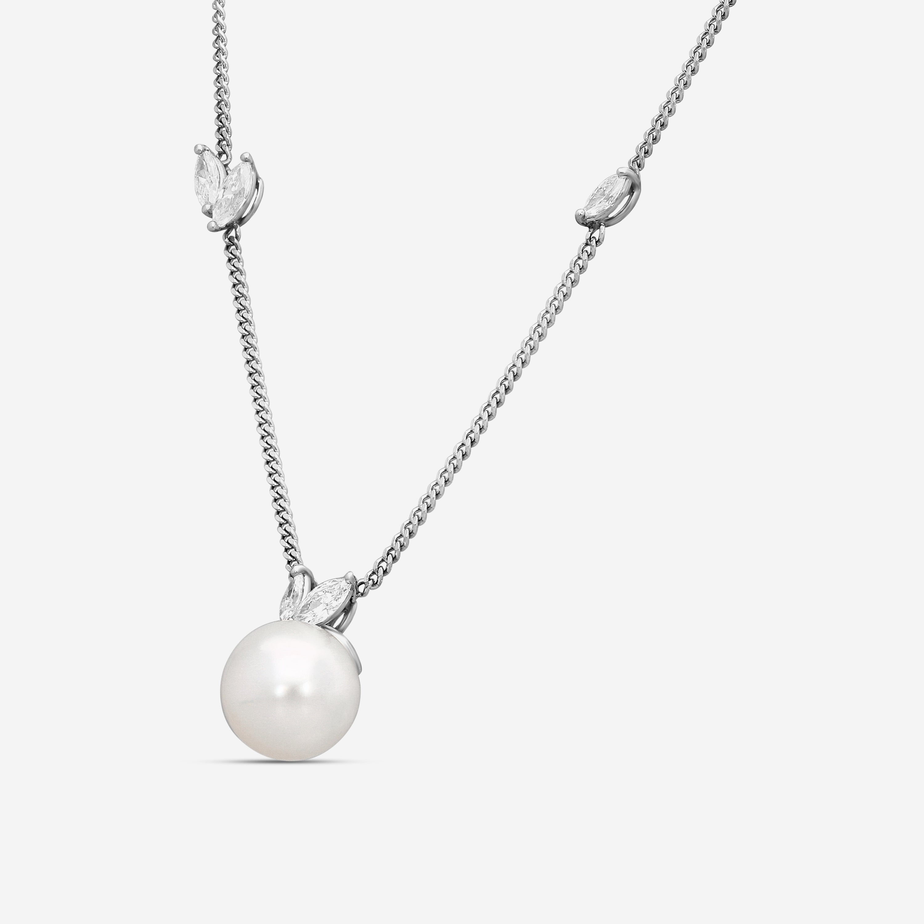 Assael La Feuille Platinum Cultured Pearl & Diamond Pendant Necklace N5042 — view 2