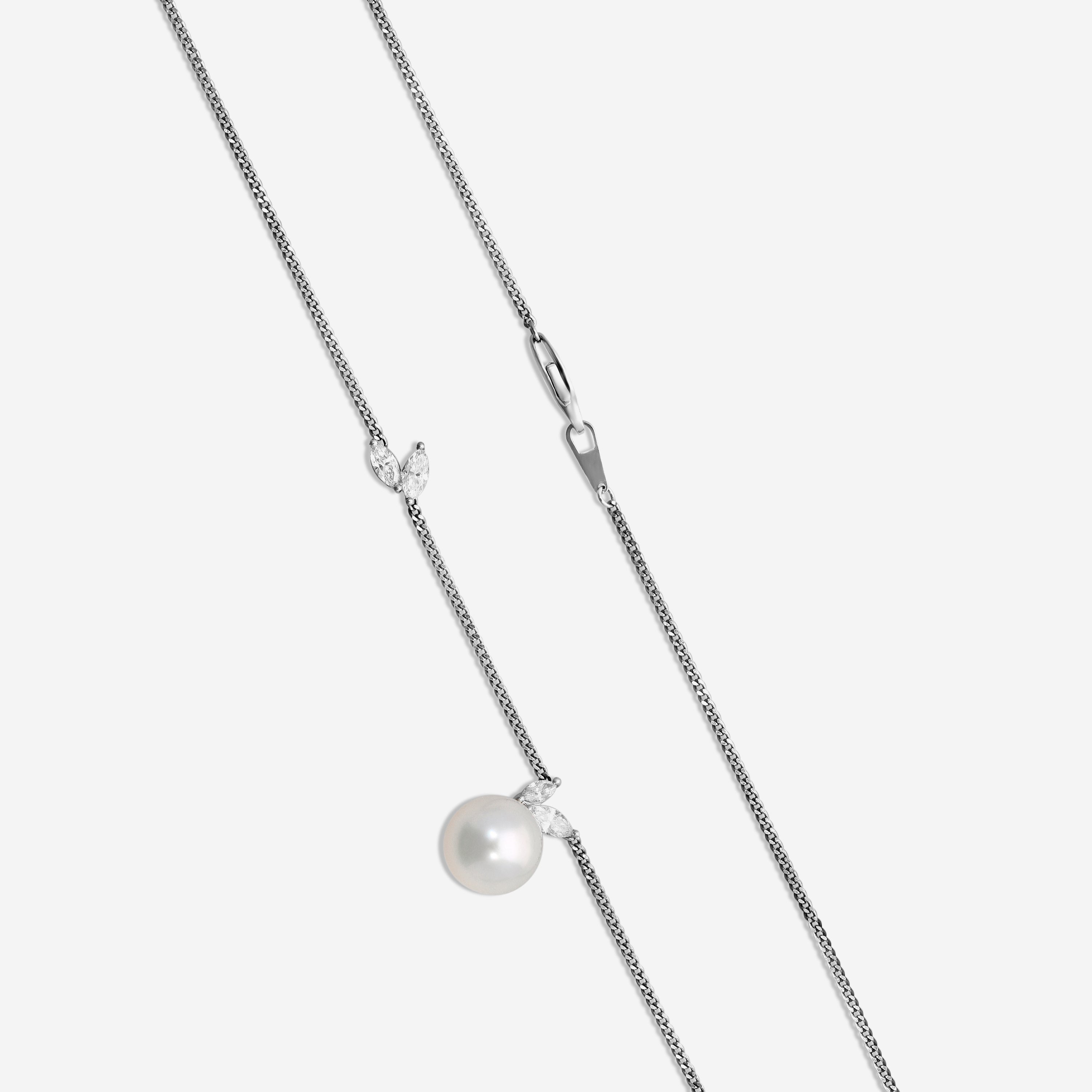 Assael La Feuille Platinum Cultured Pearl & Diamond Pendant Necklace N5042 — view 3