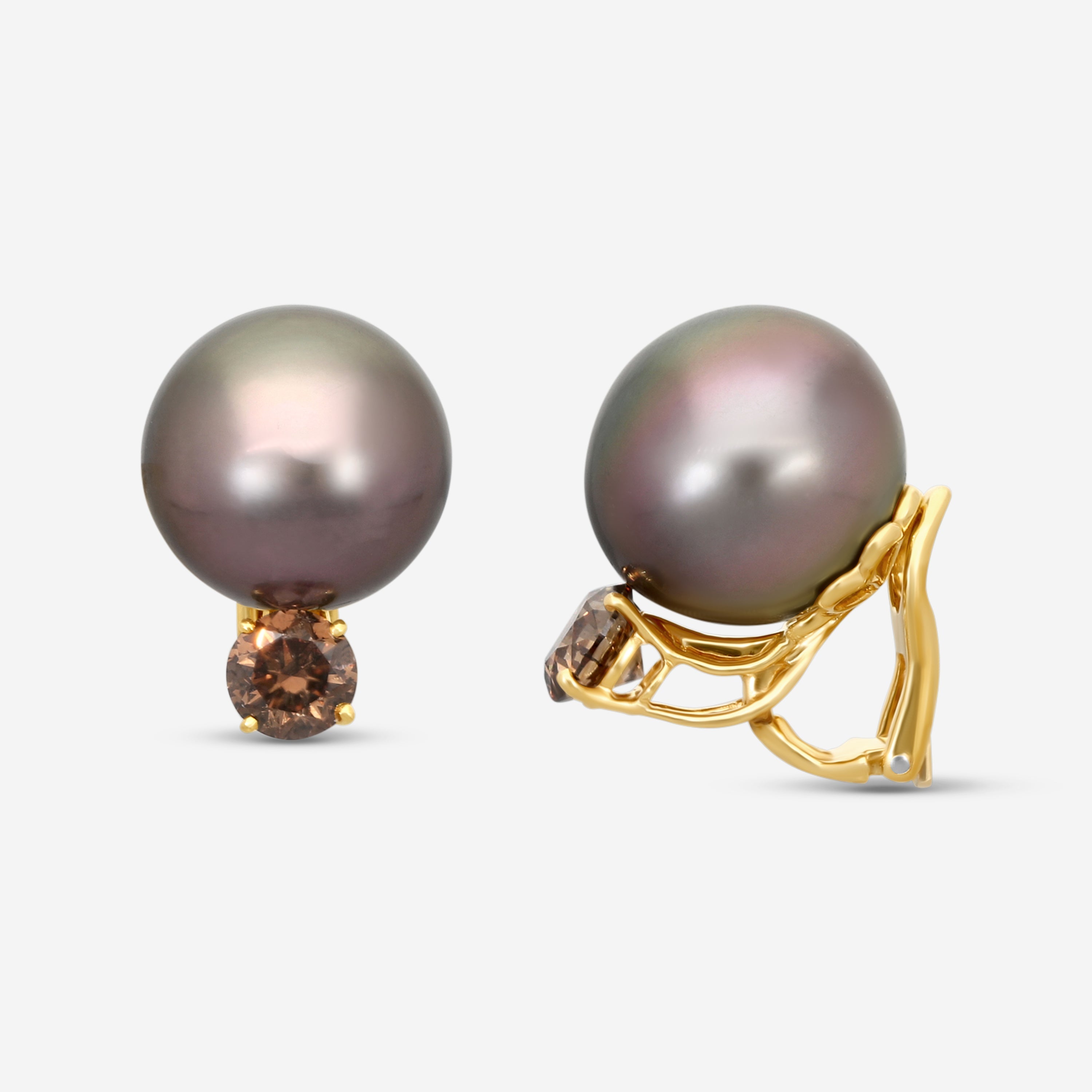 Assael 18K Yellow Gold Tahitian Pearl & Diamond Clip-On Earrings E5463 — view 3