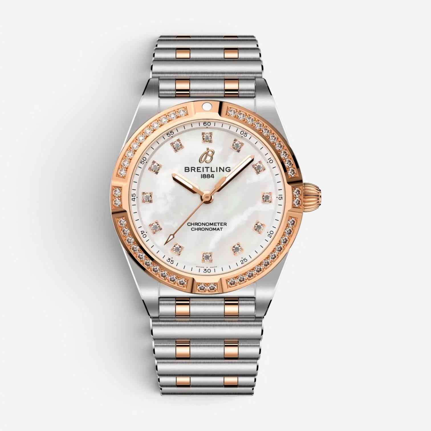 Breitling Chronomat Stainless Steel & 18K Rose Gold Quartz Ladies Watch U7231053