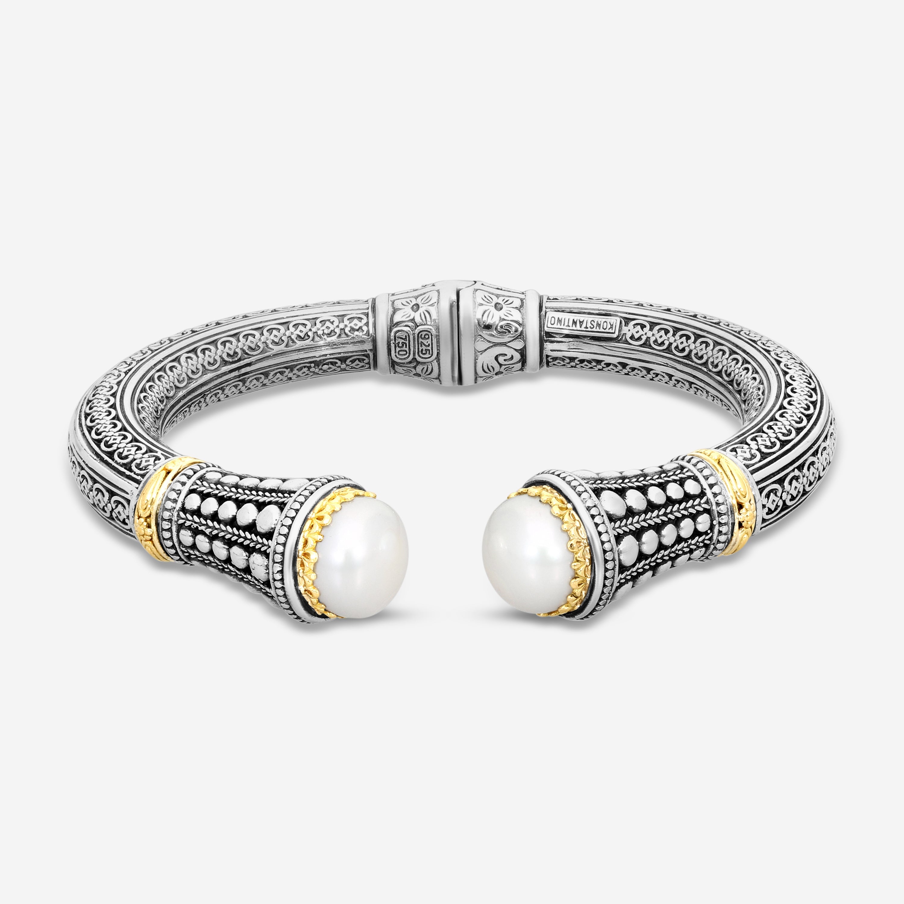 Konstantino Pearl Clas Sterling Silver & 18K Yellow Gold Pearl Bracelet BMK4202