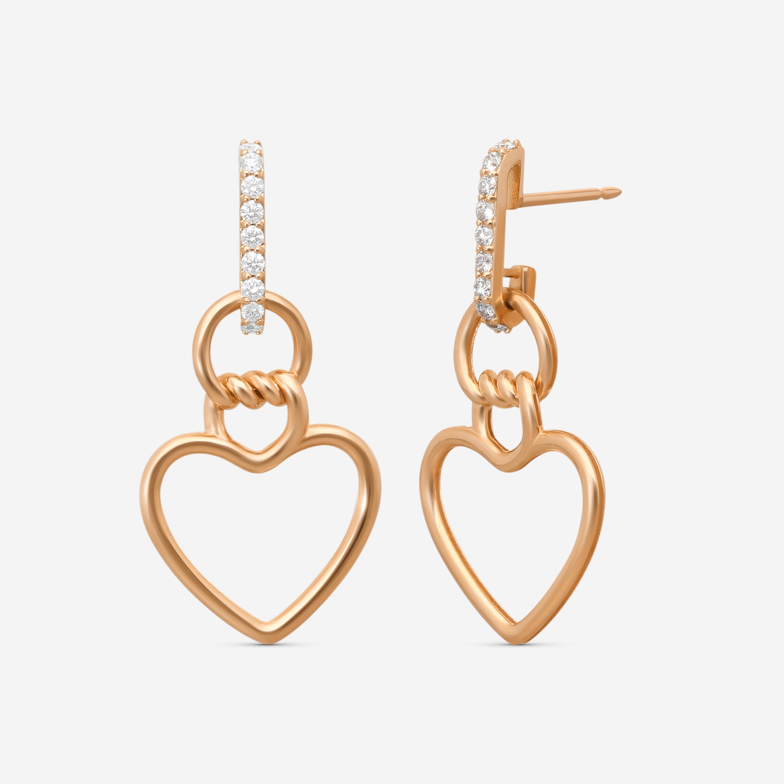 Roberto Coin Cialoma 18K Rose Gold Diamond Heart Drop Earrings 7773504AXERX — view 2