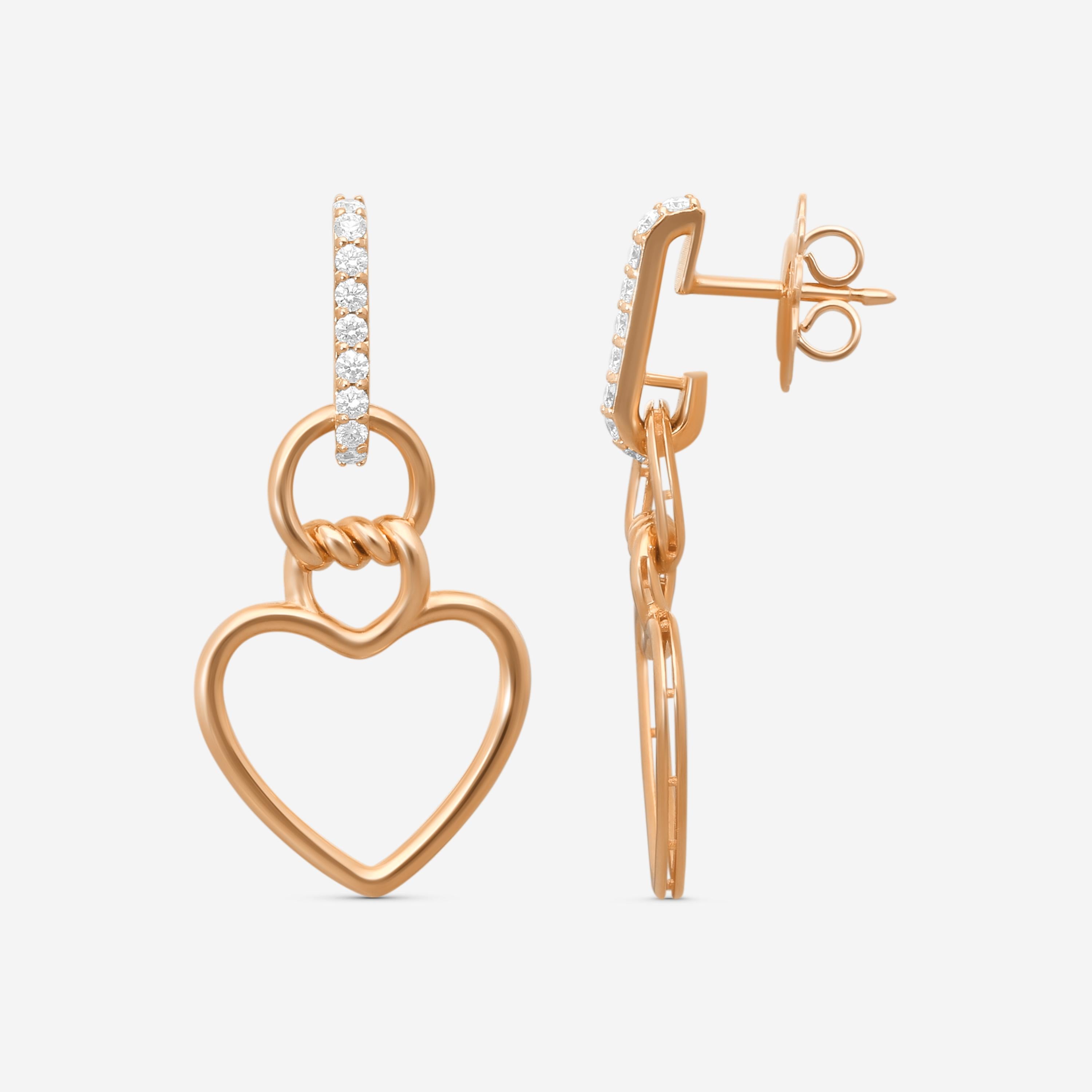 Roberto Coin Cialoma 18K Rose Gold Diamond Heart Drop Earrings 7773504AXERX — view 3
