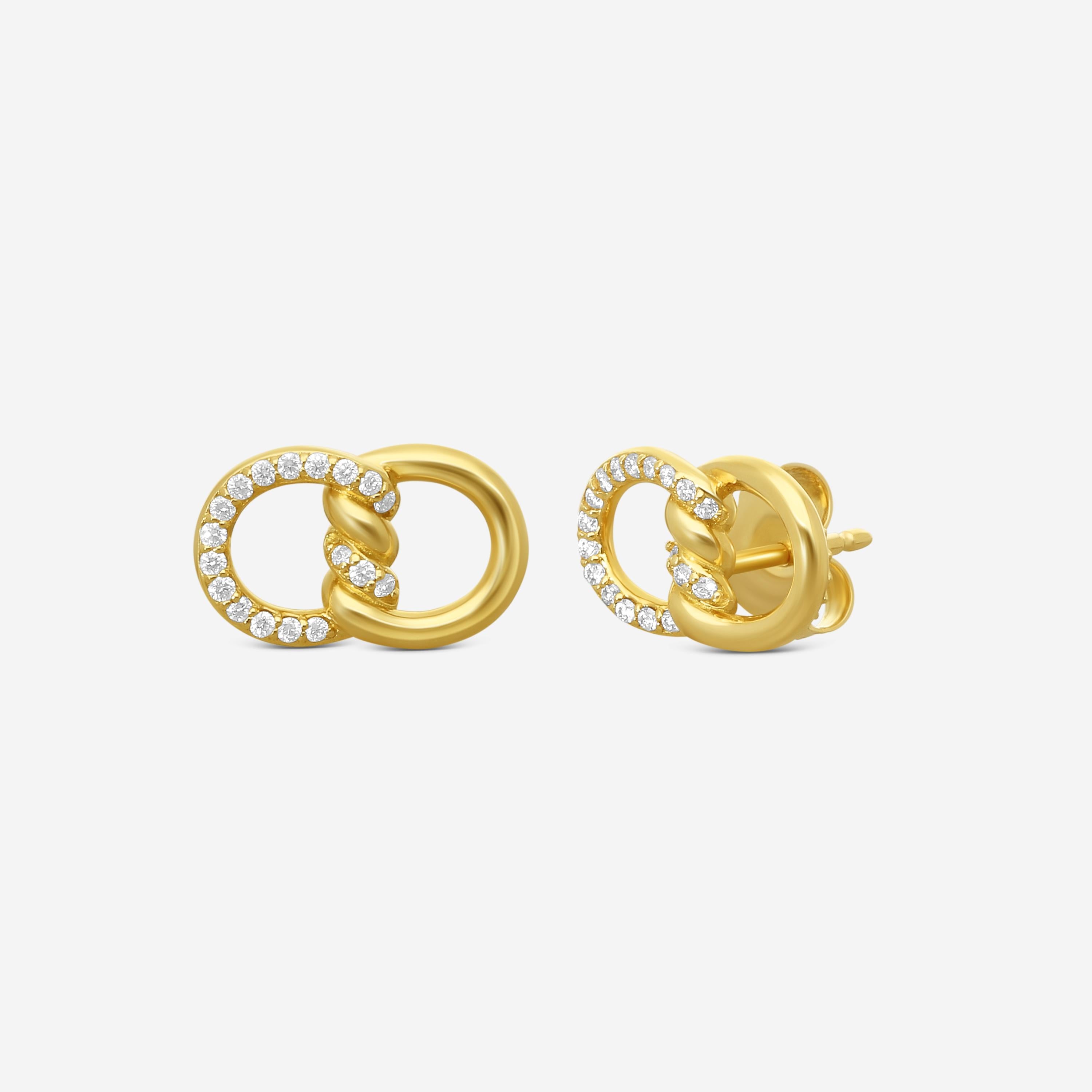 Roberto Coin Cialoma 18K Yellow Gold Diamond 2-Link Stud Earrings 7773242AYERX — view 2