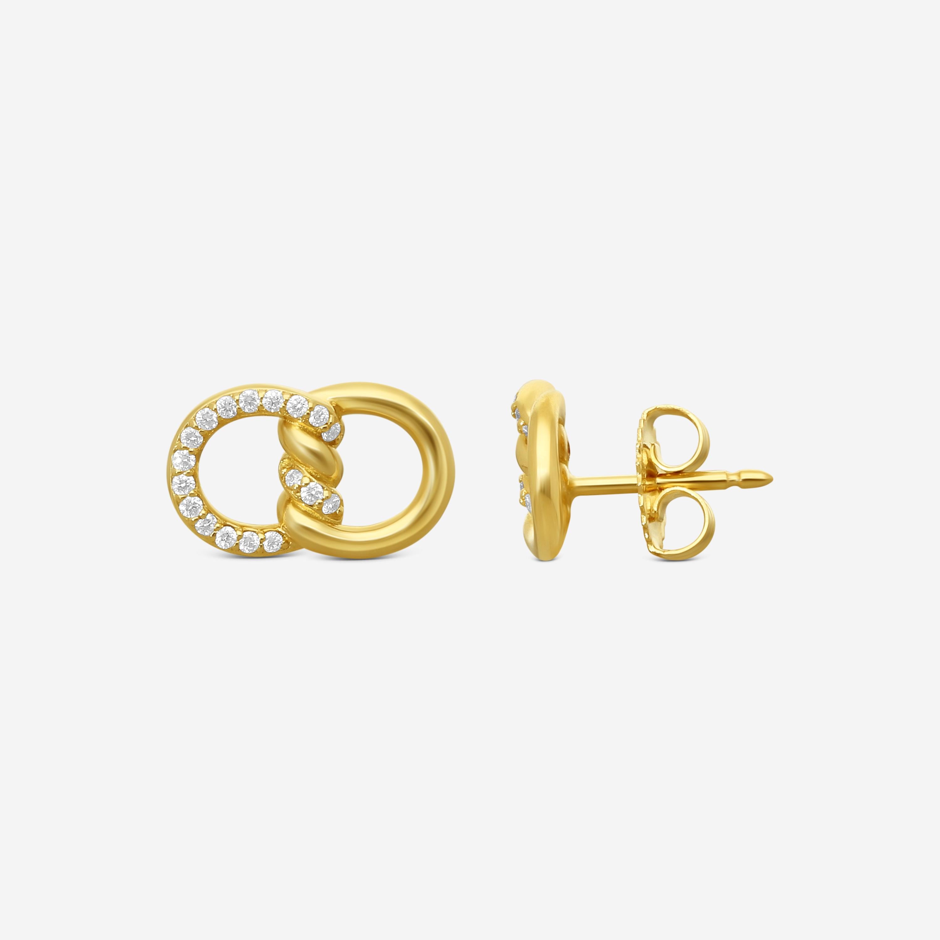 Roberto Coin Cialoma 18K Yellow Gold Diamond 2-Link Stud Earrings 7773242AYERX — view 3