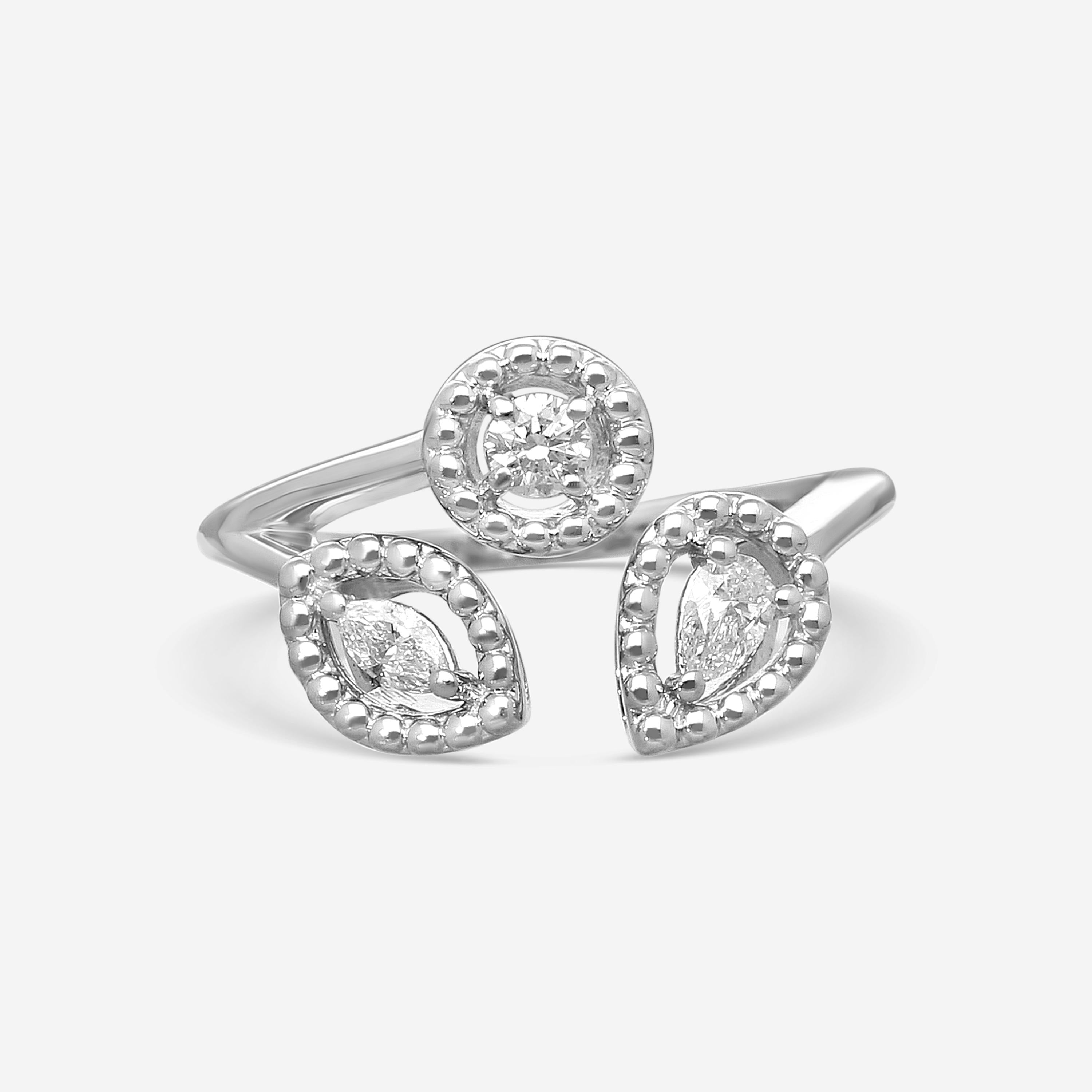 Roberto Coin Dolcetto 18K White Gold Diamond 3-Stone Ring Sz. 6.5 111491AW65X0