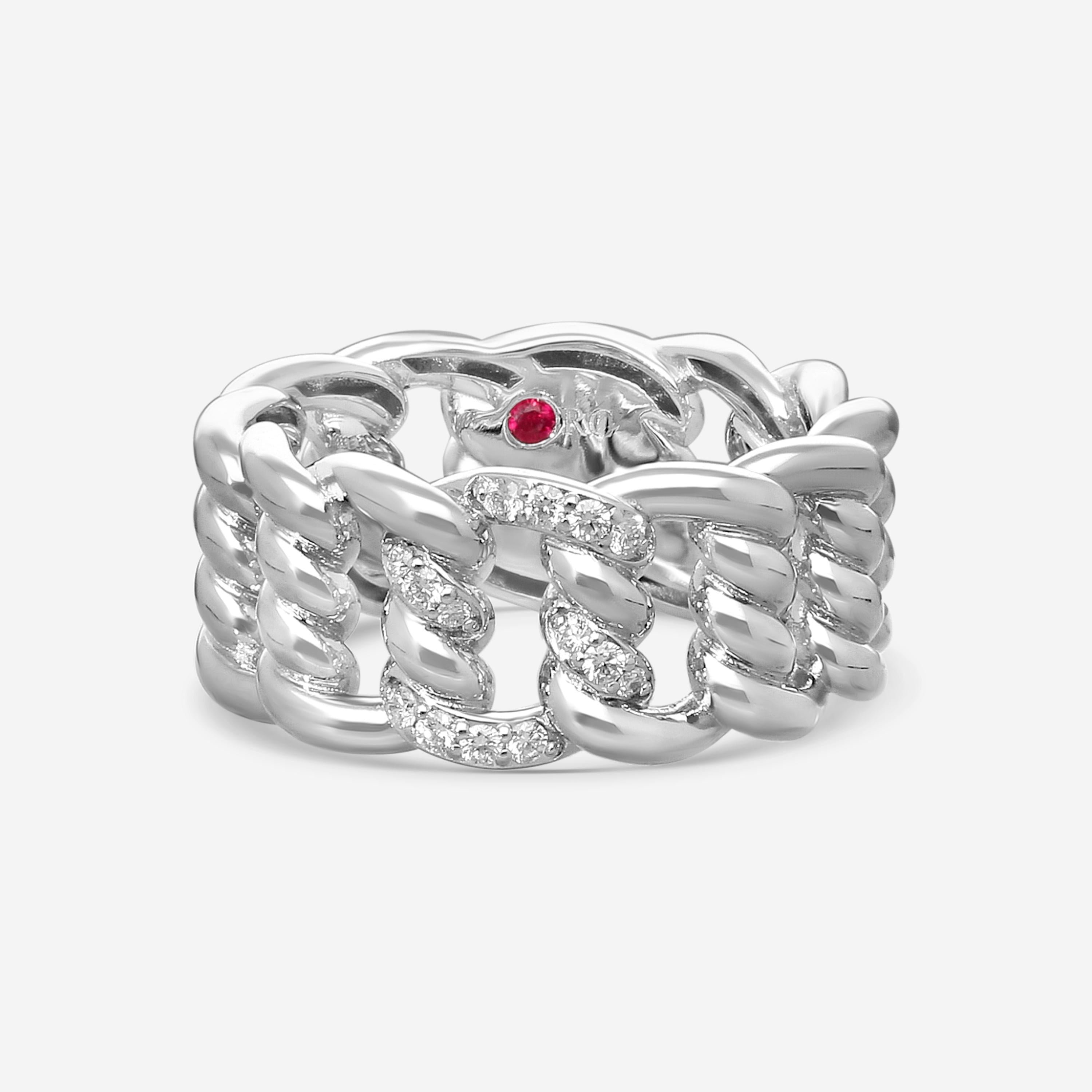 Roberto Coin Cialoma Twisted Link 18K White Gold Diamond Band Ring Sz. 7 7773242AW70X