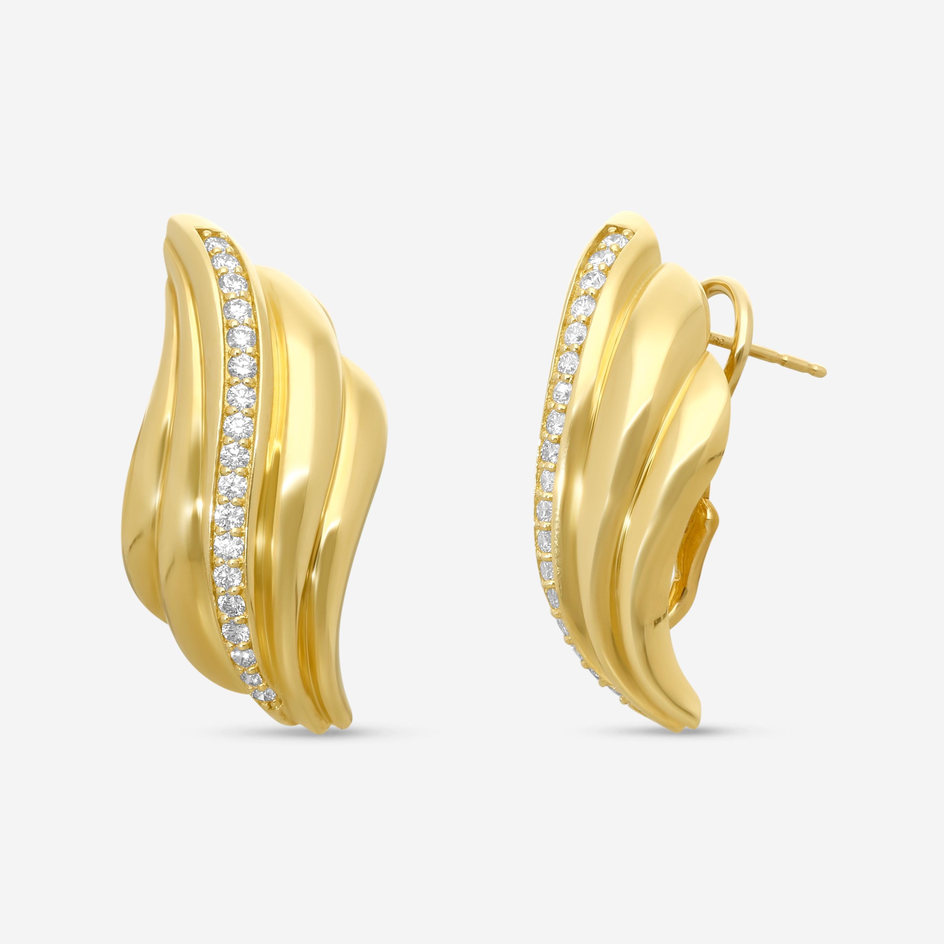 Roberto Coin Des Gold Croissant 18K Yellow Gold Diamond Earrings 111498AYER — view 2