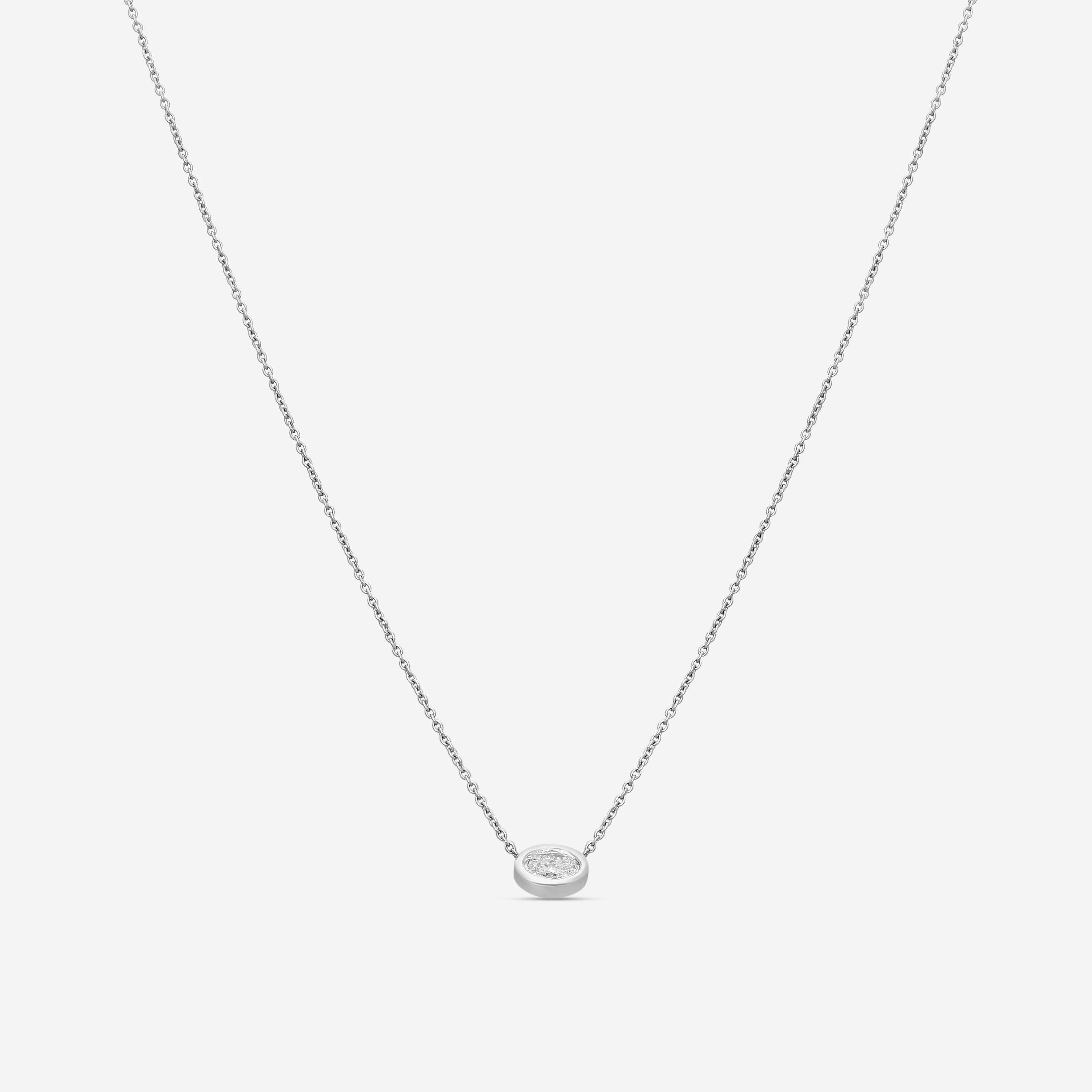 Roberto Coin Tiny Treasures 18K White Gold Diamond Oval Shape Pendant Necklace 111431AWCHX0