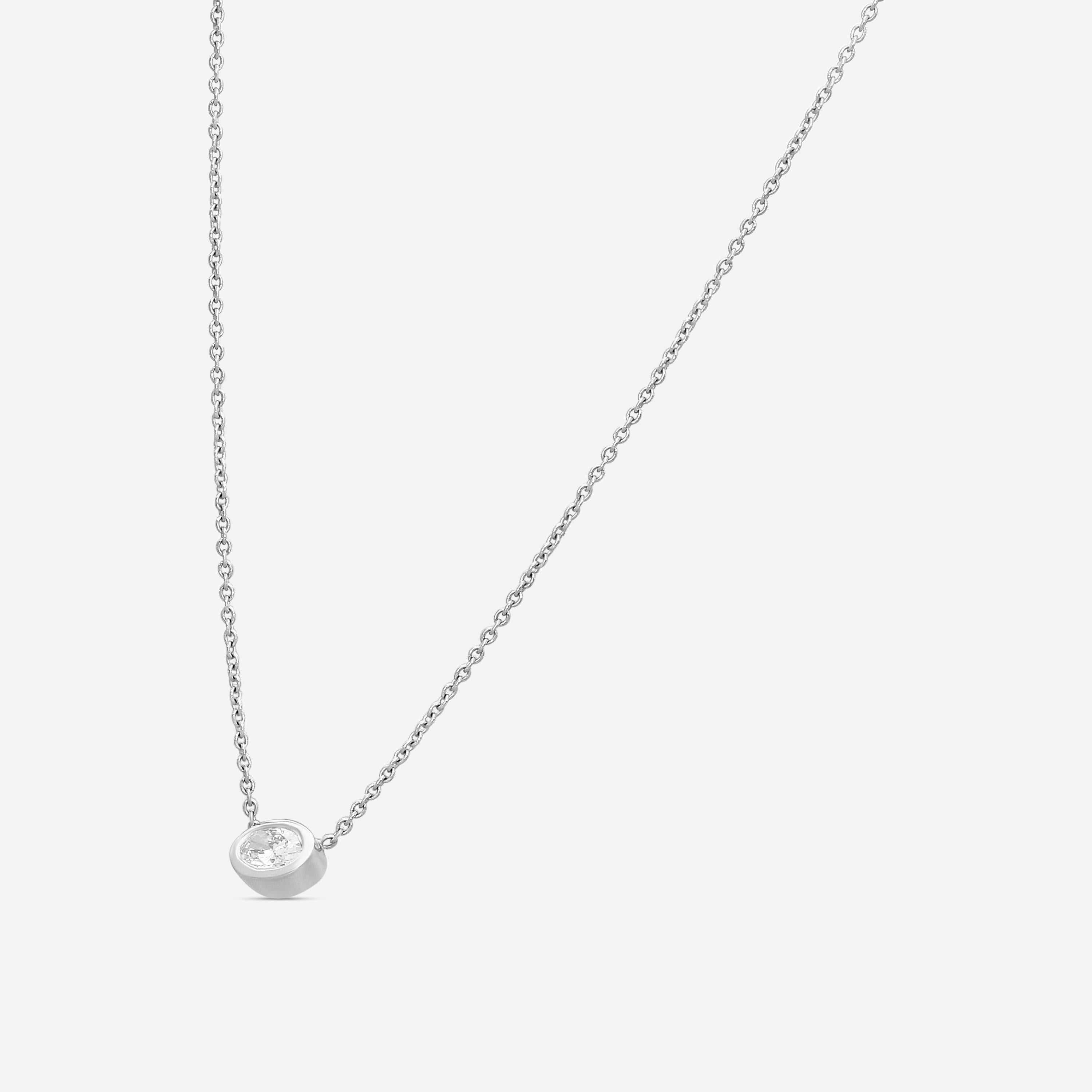 Roberto Coin Tiny Treasures 18K White Gold Diamond Oval Shape Pendant Necklace 111431AWCHX0 — view 2