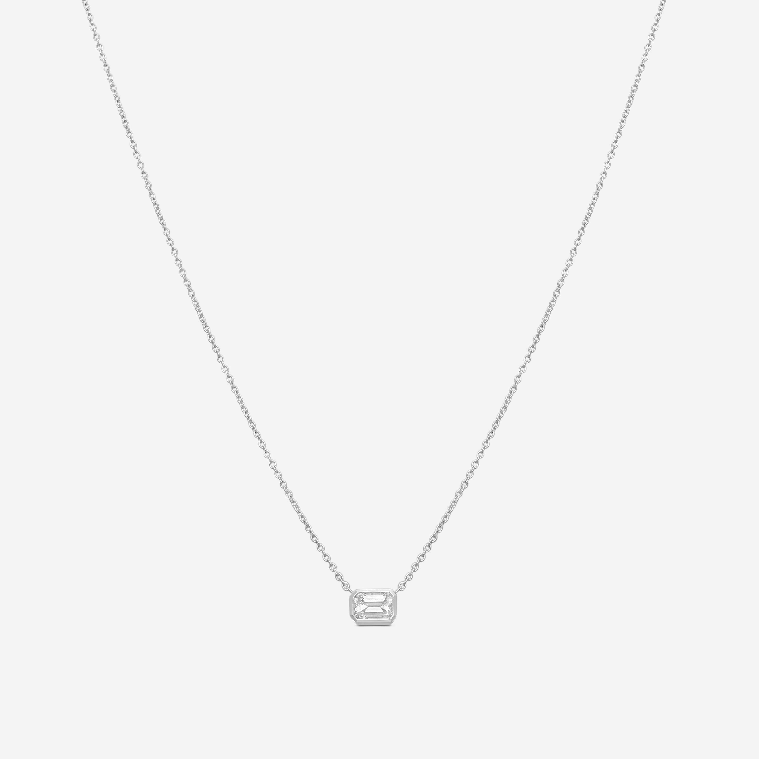 Roberto Coin Tiny Treasures Emerald Cut 18K White Gold Diamond Pendant Necklace 111434AWCHX0