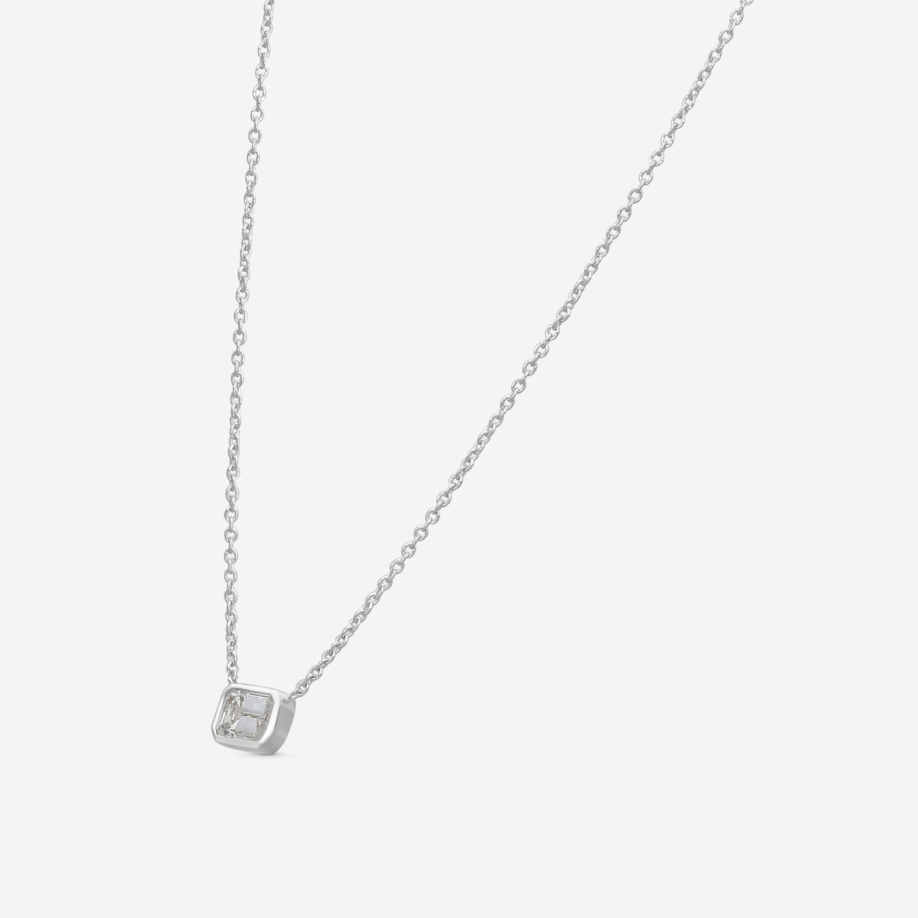Roberto Coin Tiny Treasures Emerald Cut 18K White Gold Diamond Pendant Necklace 111434AWCHX0 — view 2