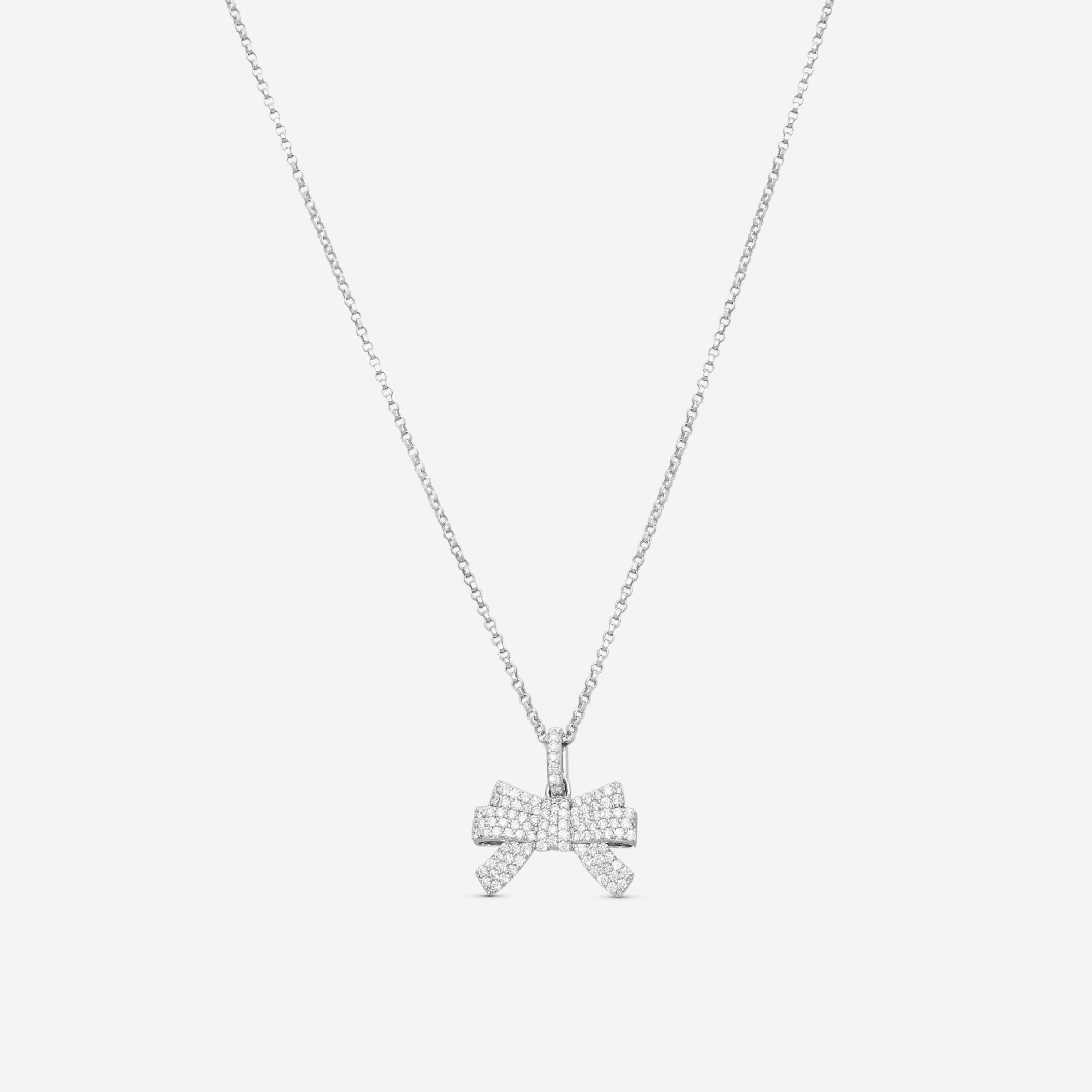 Roberto Coin Cinderella Bow 18K White Gold Diamond Necklace 8882685AWCHX