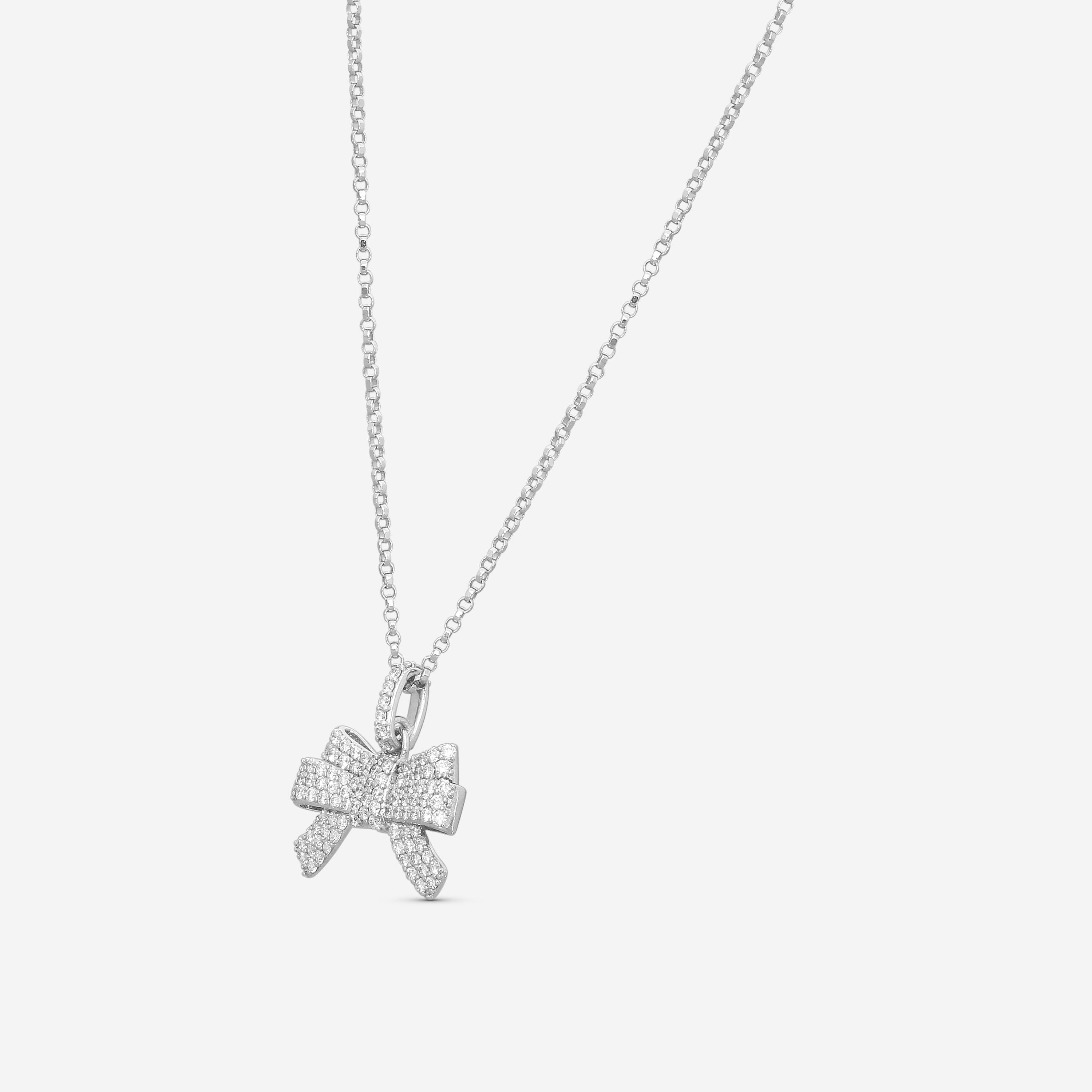 Roberto Coin Cinderella Bow 18K White Gold Diamond Necklace 8882685AWCHX — view 2