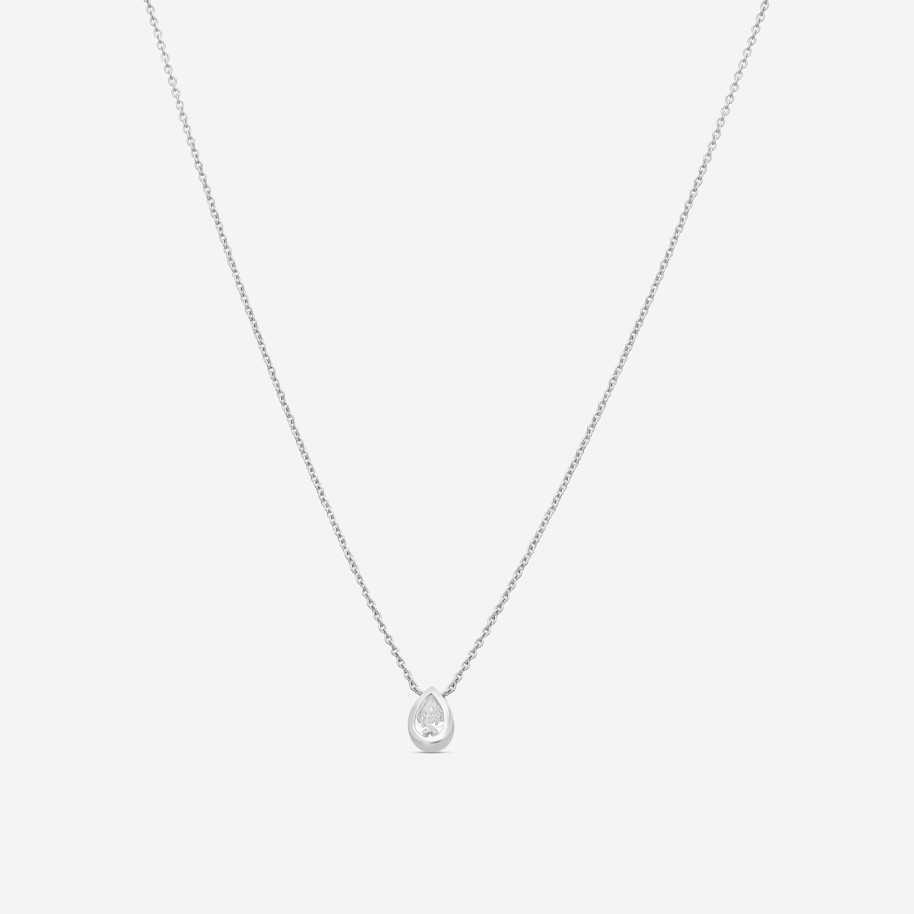 Roberto Coin Tiny Treasures 18K White Gold Diamond Pear Pendant Necklace 111433