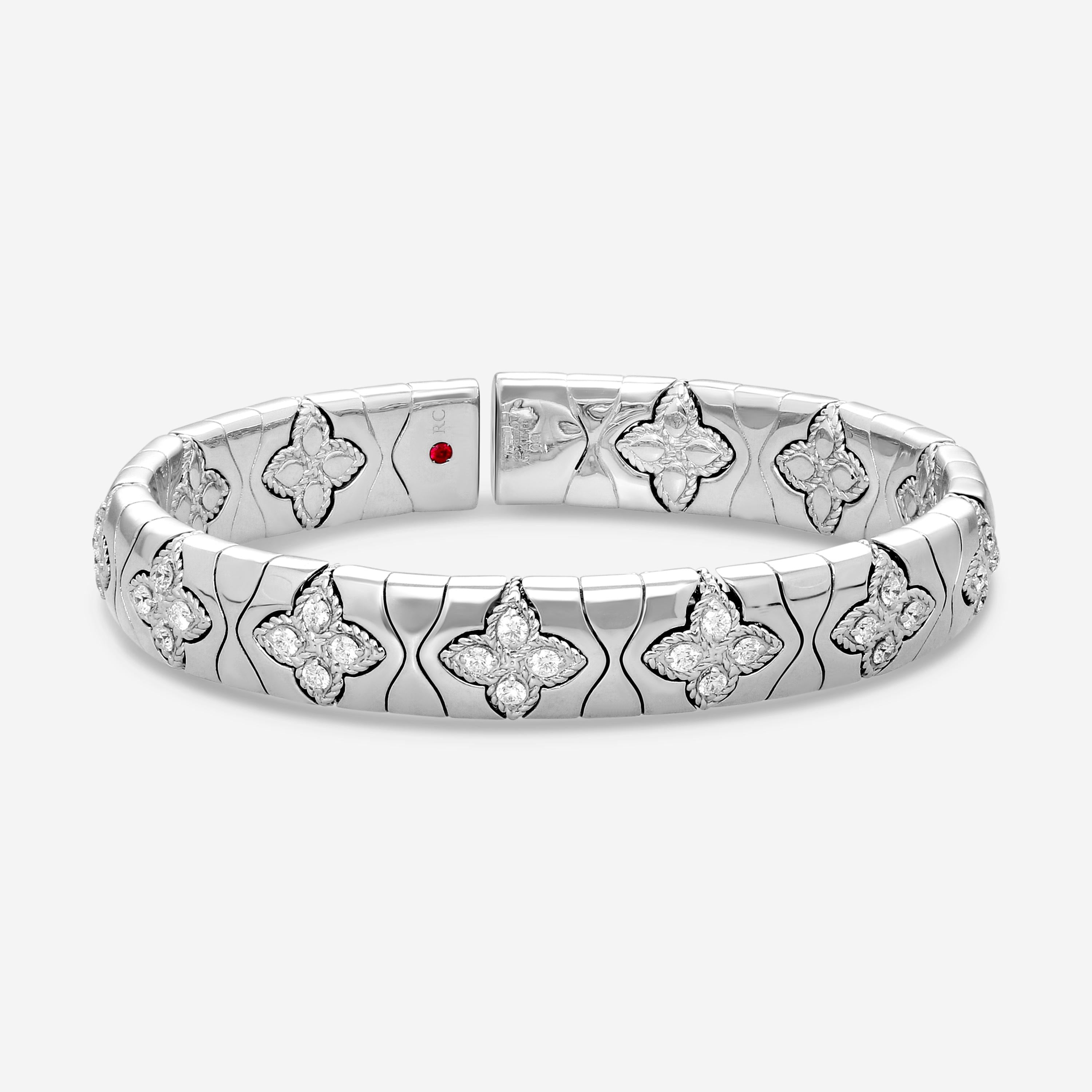 Roberto Coin Royal Princess Flower 18K White Gold Diamond Bangle Bracelet 777291