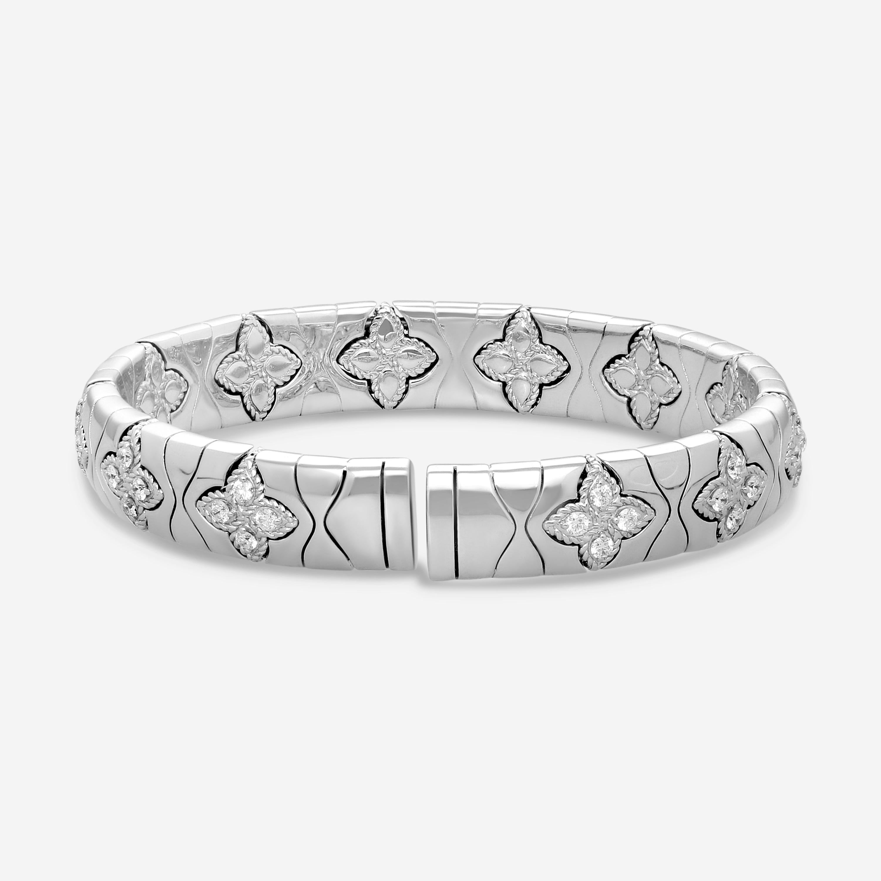 Roberto Coin Royal Princess Flower 18K White Gold Diamond Bangle Bracelet 777291 — view 4