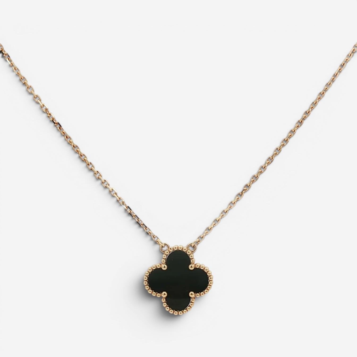 Van Cleef & Arpels Vintage Alhambra 18K Yellow Gold Onyx Pendant Necklace VCARA4
