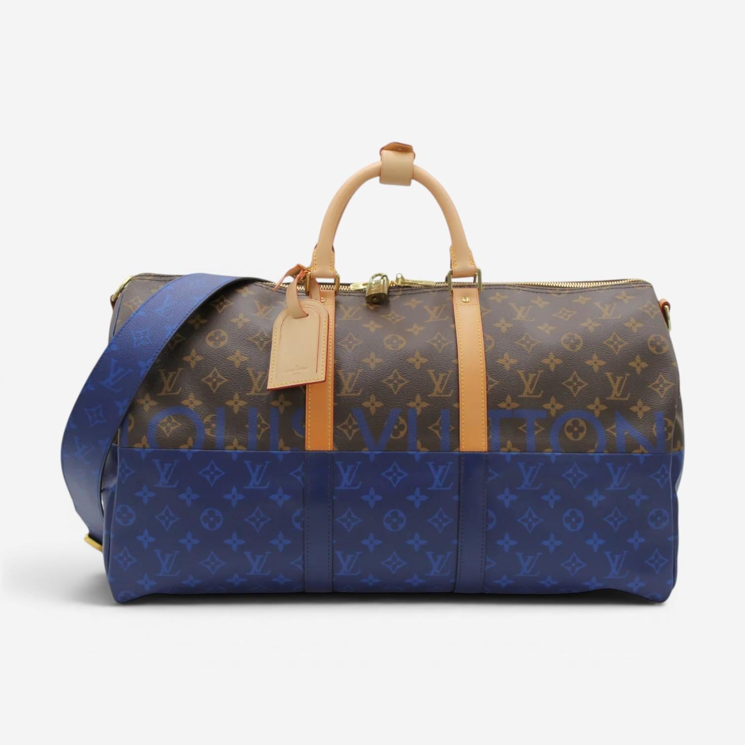Louis Vuitton Keepall Bandoulière 50 Marron & Blue Monogram Canvas Duffel Bag M4