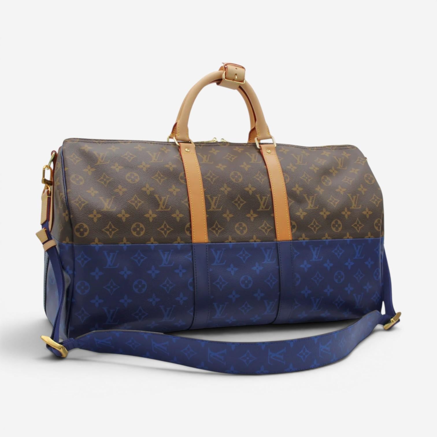 Louis Vuitton Keepall Bandoulière 50 Marron & Blue Monogram Canvas Duffel Bag M4 — view 2