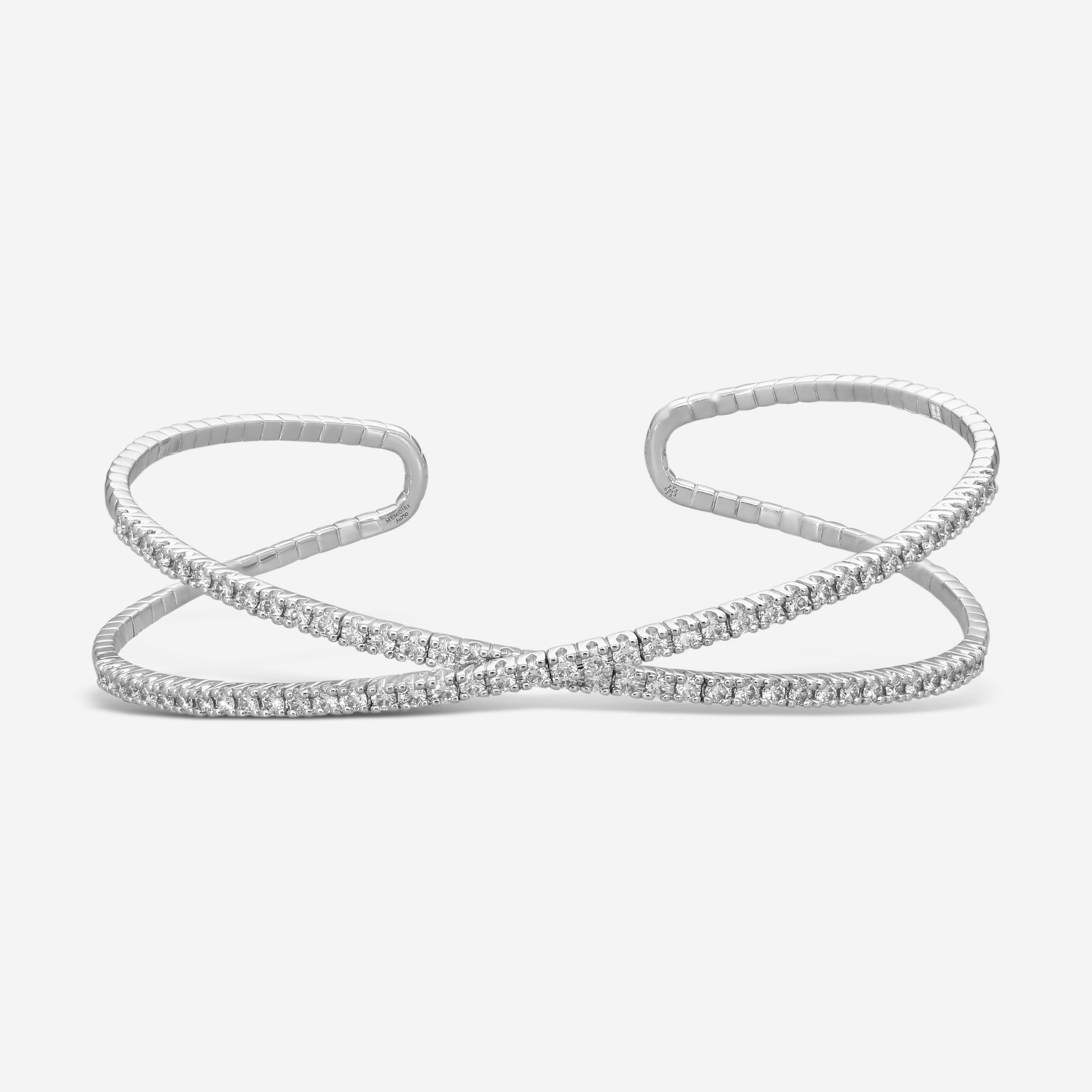 Mémoire Open Flex 18K White Gold Diamond Crisscross Bangle Bracelet FGFX106