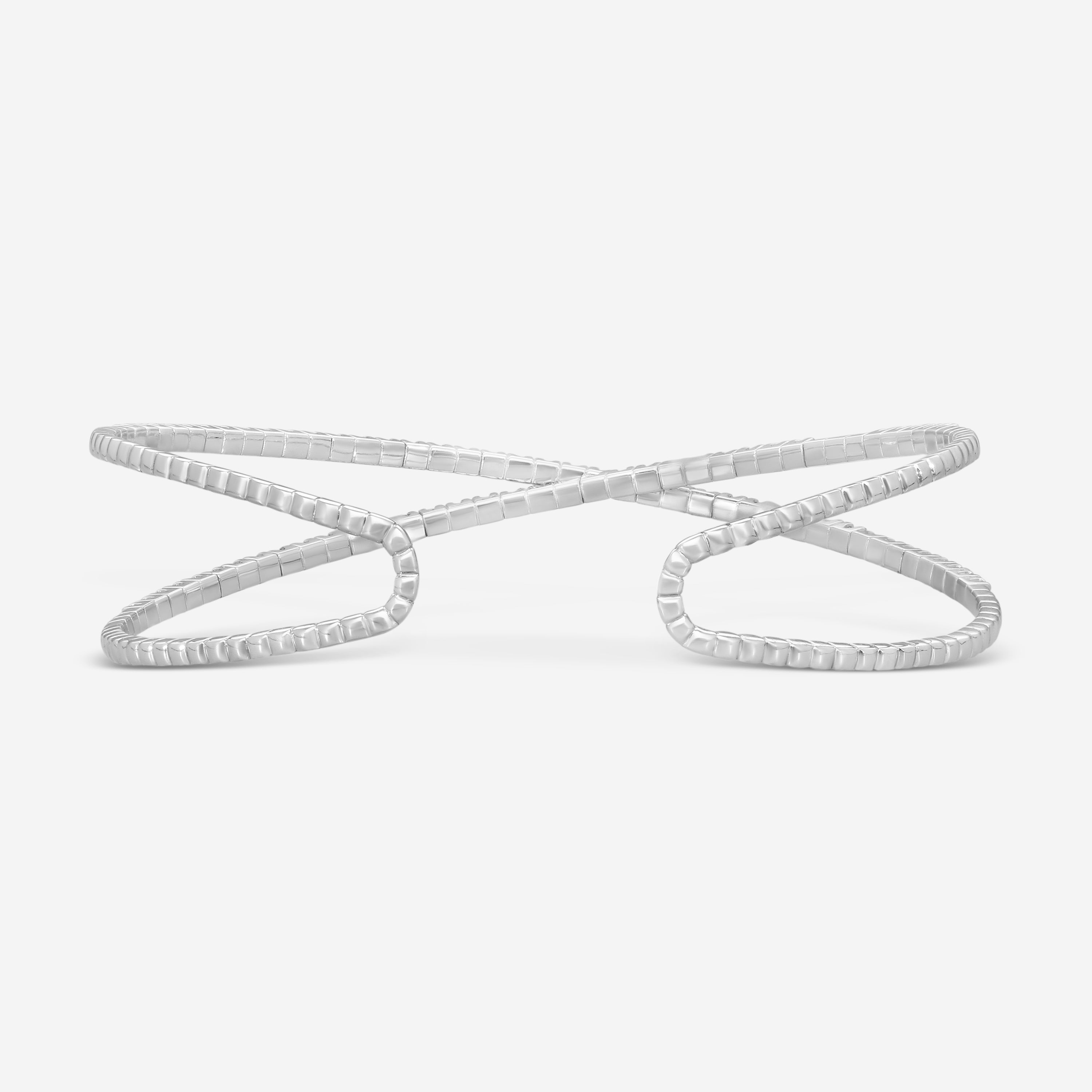 Mémoire Open Flex 18K White Gold Diamond Crisscross Bangle Bracelet FGFX106 — view 4