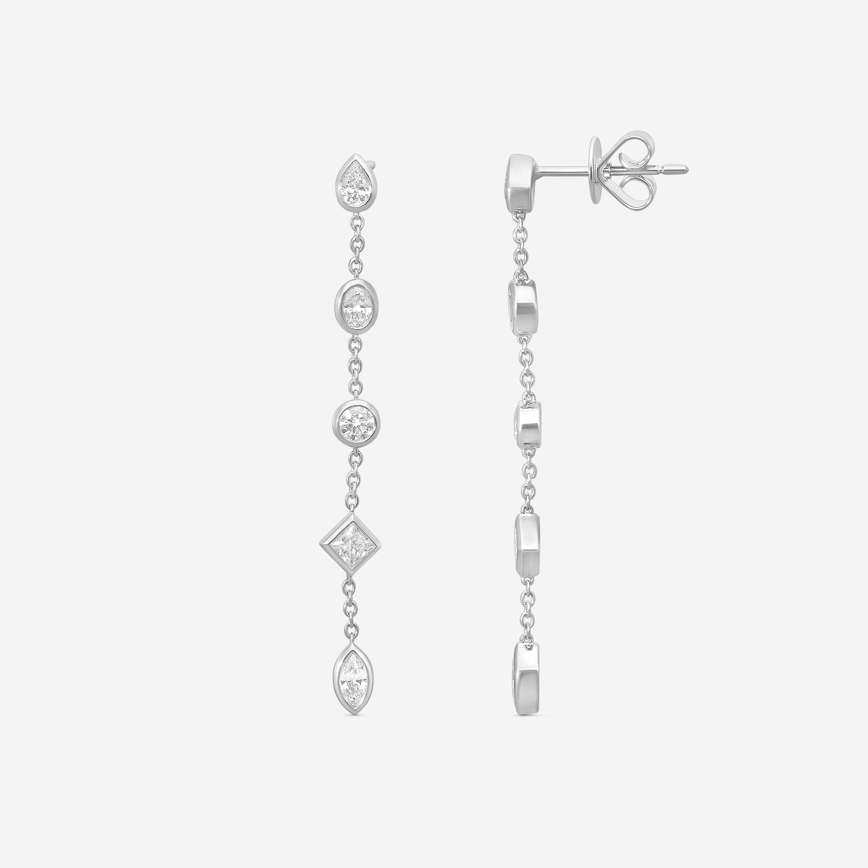 Mémoire Cascade 18K White Gold Mixed Fancy Shape Diamond Drop Earrings FEZY159-W