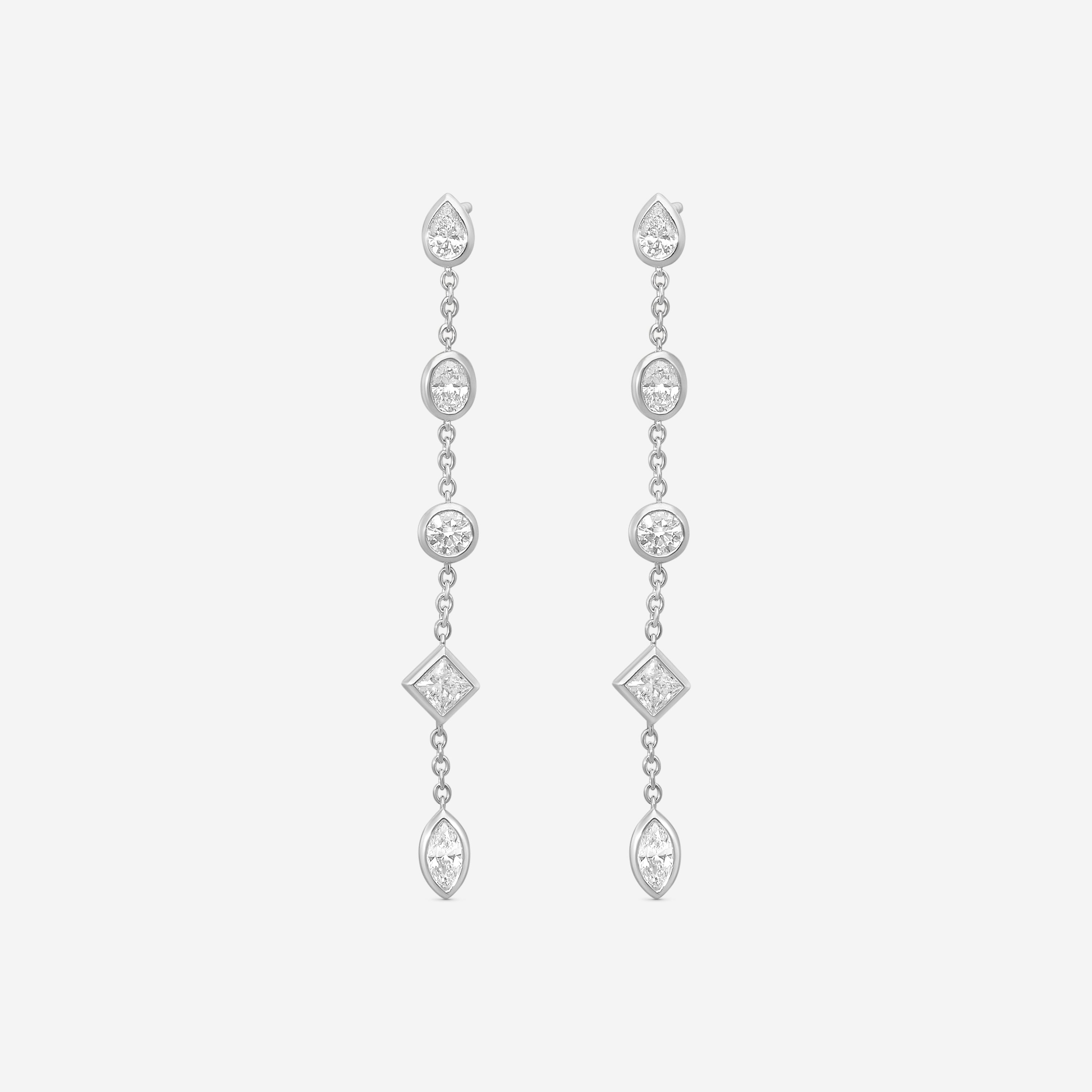 Mémoire Cascade 18K White Gold Mixed Fancy Shape Diamond Drop Earrings FEZY159-W — view 2